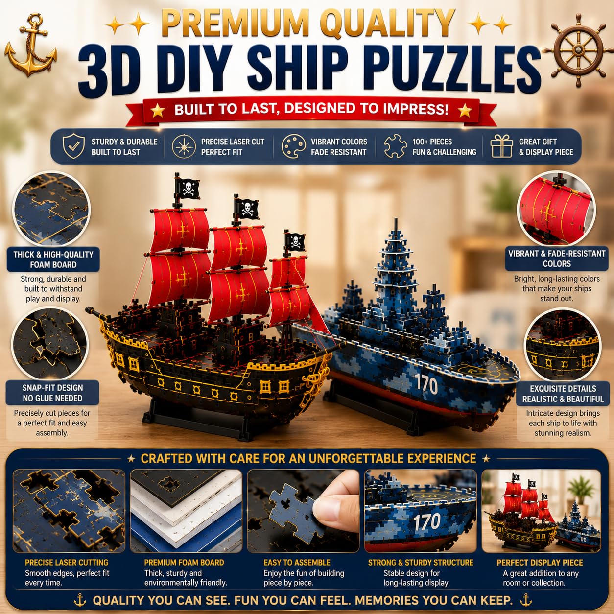 3D DIY Ship Puzzle Kit - Build 2 Ships for Kids! -7