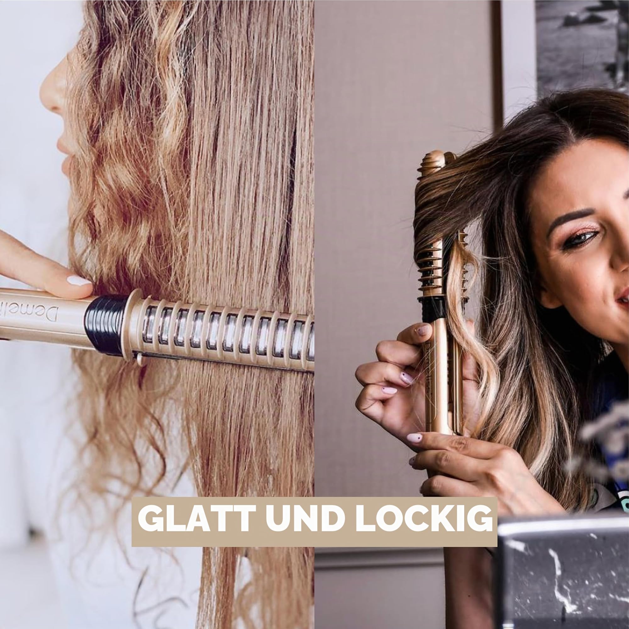Demeliss Saint Algue XCURLER 2-in-1 Glätteisen & Lockenstab – 24 mm Keramikplatten – Beheizte, gebogene Außenseite – 5 Temperaturstufen – Glätten & Locken – Hitzebeständige Tasche