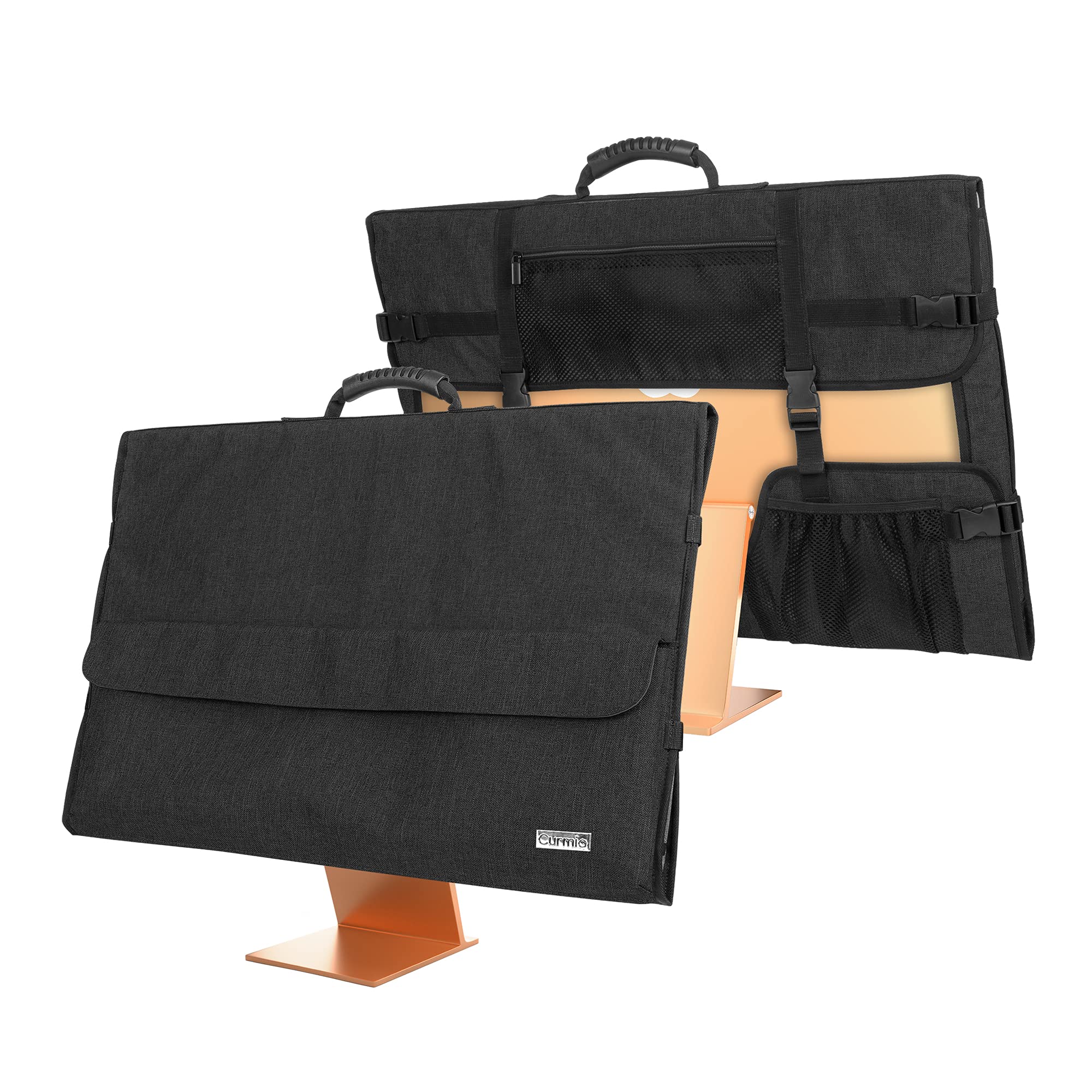 CURMIO Borsa da Viaggio per Computer Desktop Apple iMac da 24", Copertura Antipolvere per Schermo del Computer con Manico in Gomma e Tasche, Nero (in Attesa di Brevetto)