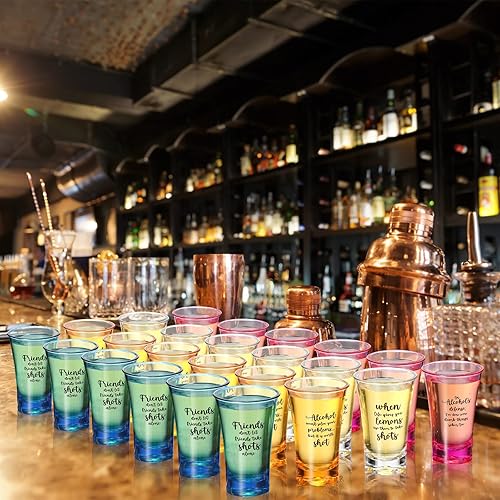 Miniatura 5 de Vasos de chupito coloridos de 1.2 onzas, acrílicos, irrompibles, para fiesta, compatibles con dispensador y soporte de 6 vasos de chupito