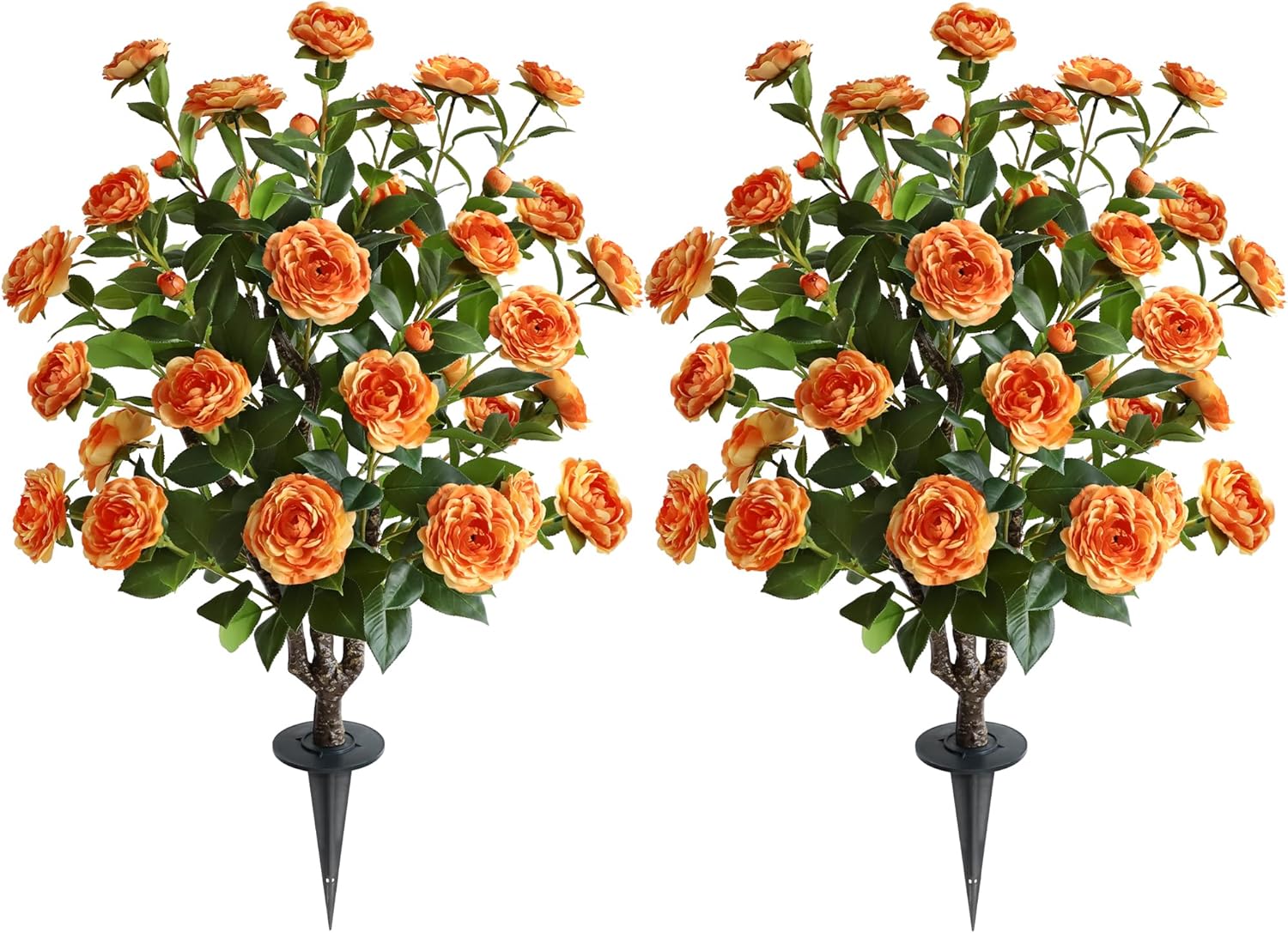 Artificial Camellia Flower Plants Artificial Tree, ? 2 Pack ? Faux Floral Plant Blooming Camellia 36 Inch with Orange Blossom Indoor Outdoor Decoration