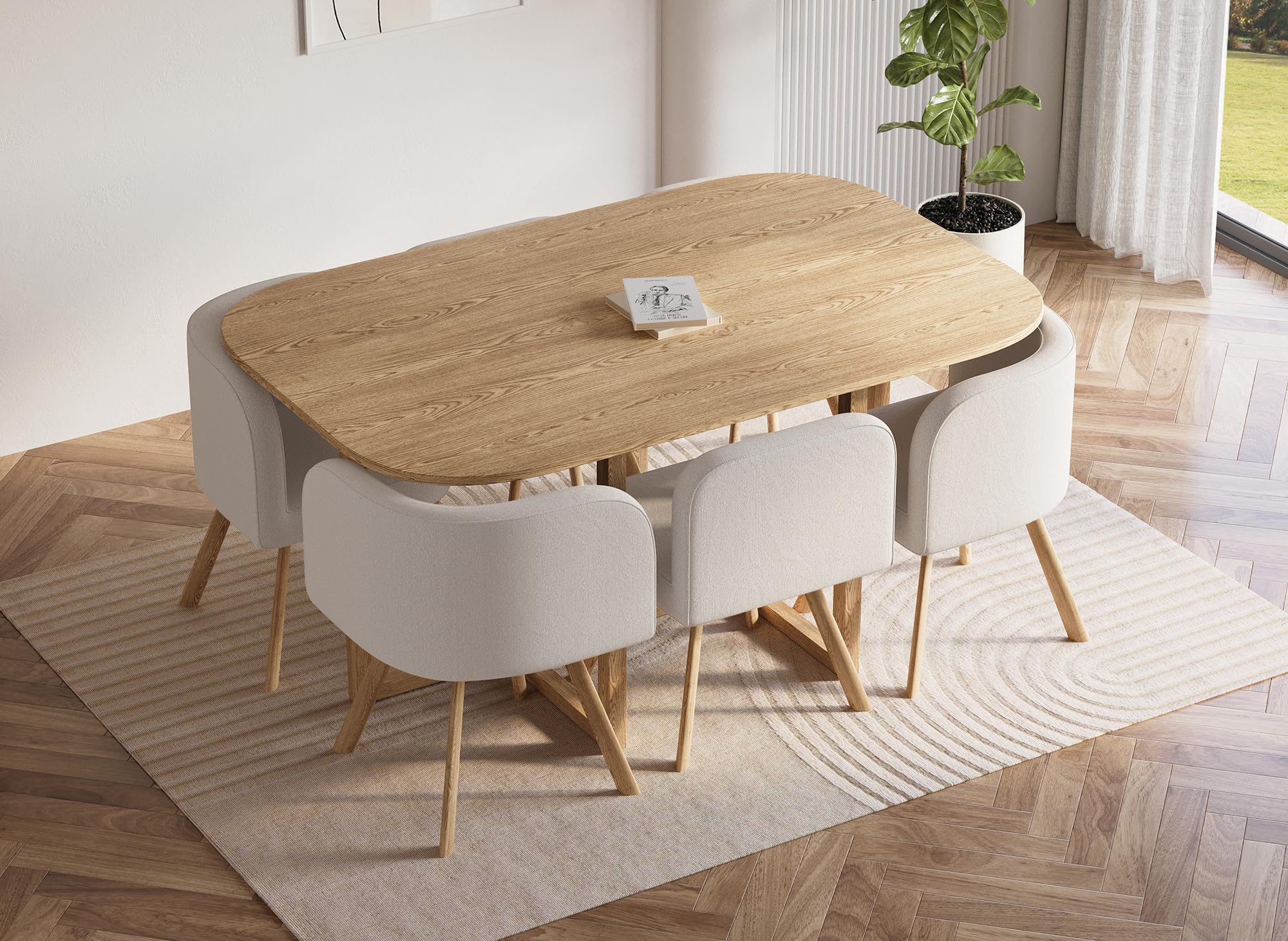 DecoInParis Ensemble Table + 6 chaises encastrables FLEN XL