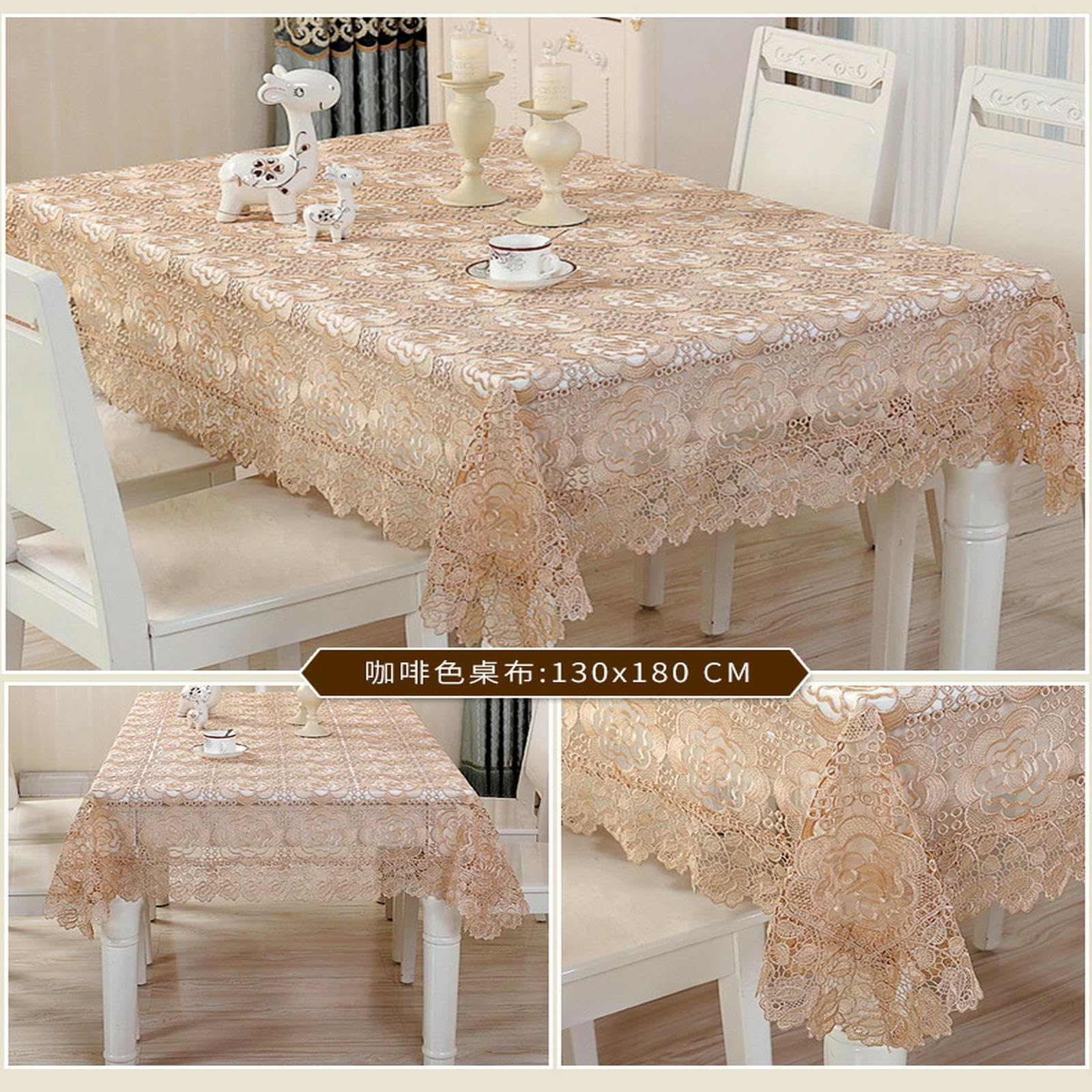 tovaglia in Pizzo Vintage Chic Ricamata per Tavoli da Pranzo Lunghi Banchetti Nuziali-marrone-150 * 270 Cm