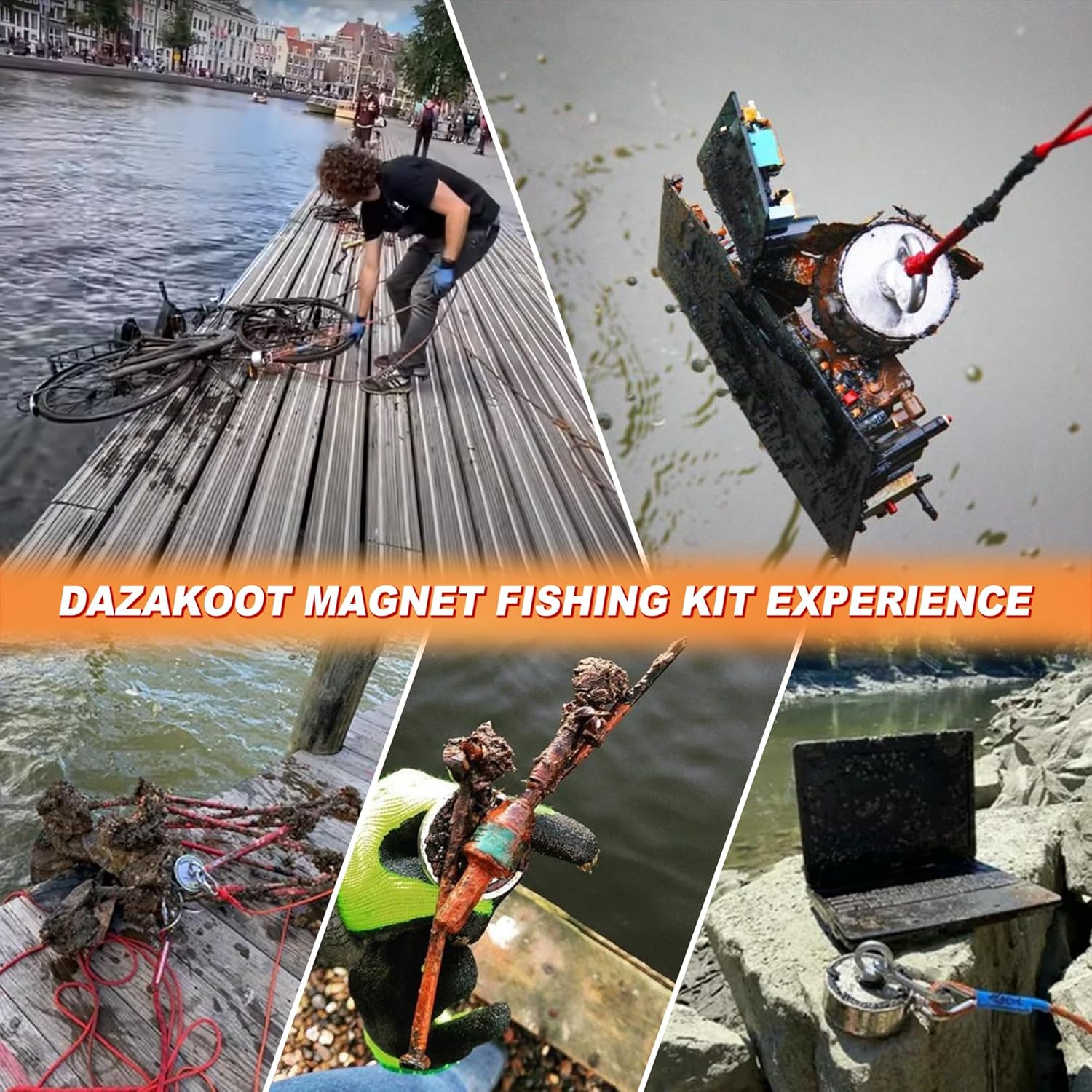 1320LBS Double Side Magnet Fishing Kit, Powerful Fishing Magnet for Treasure Hunt, Premium Magnetic Fishing Kit with 100FT Rope, Non-Slip Glove, Threadlocker, Grappling Hook, Carring Bag