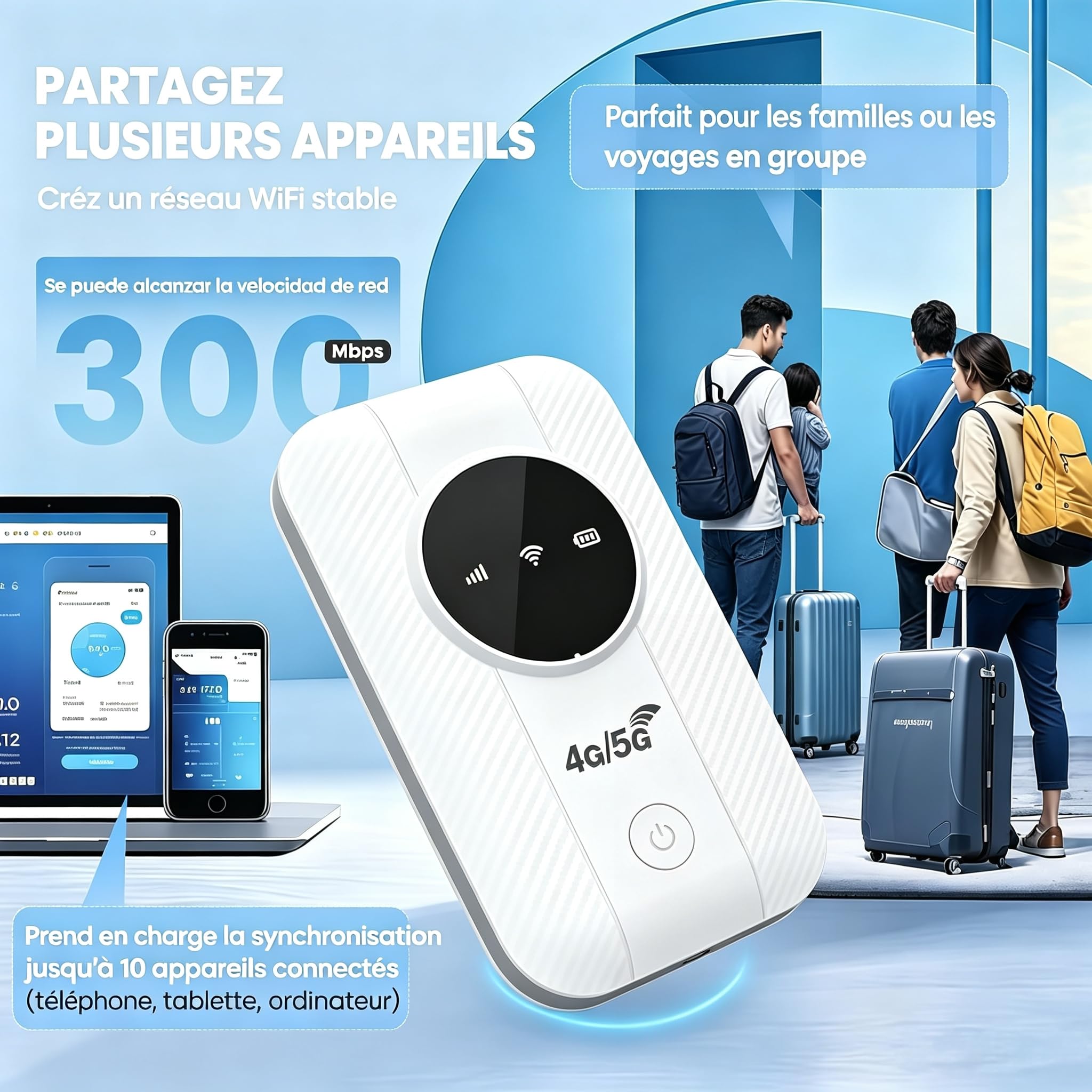 Router 5G portatile WiFi 6, sbloccato con slot SIM Modem Internet mobile ad alta velocità 5G/4G+, connessione fino a 26 dispositivi, ideale per viaggi e telelavoro