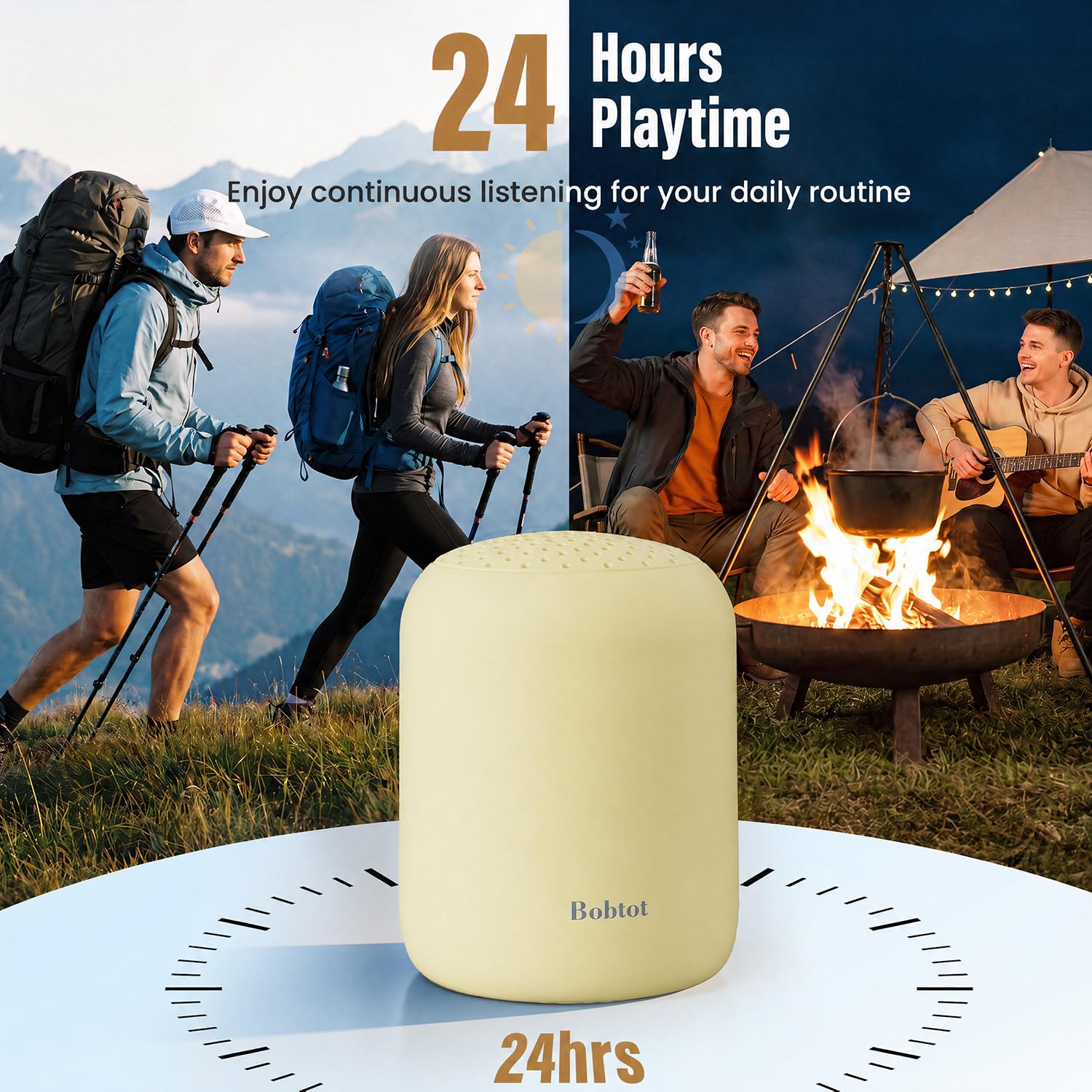 Bobtot Enceinte Bluetooth portable sans fil – Mini haut-parleurs étanches avec son stéréo fort, 24 heures d'autonomie, fonction TWS, microphone intégré, petite taille avec sangle, facile à transporter