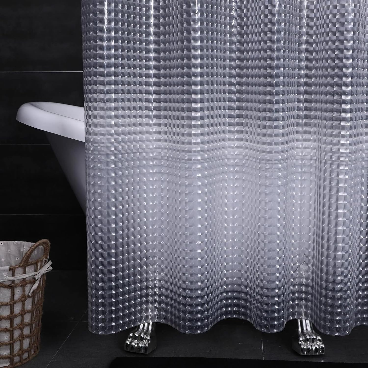 Hotel Shower Curtain 72x78, Peva Shower Curtain with Grommets and Hooks Semi-Transparent Geometric Pattern, 180x200cm Bath Shower Curtain for Farmhouse