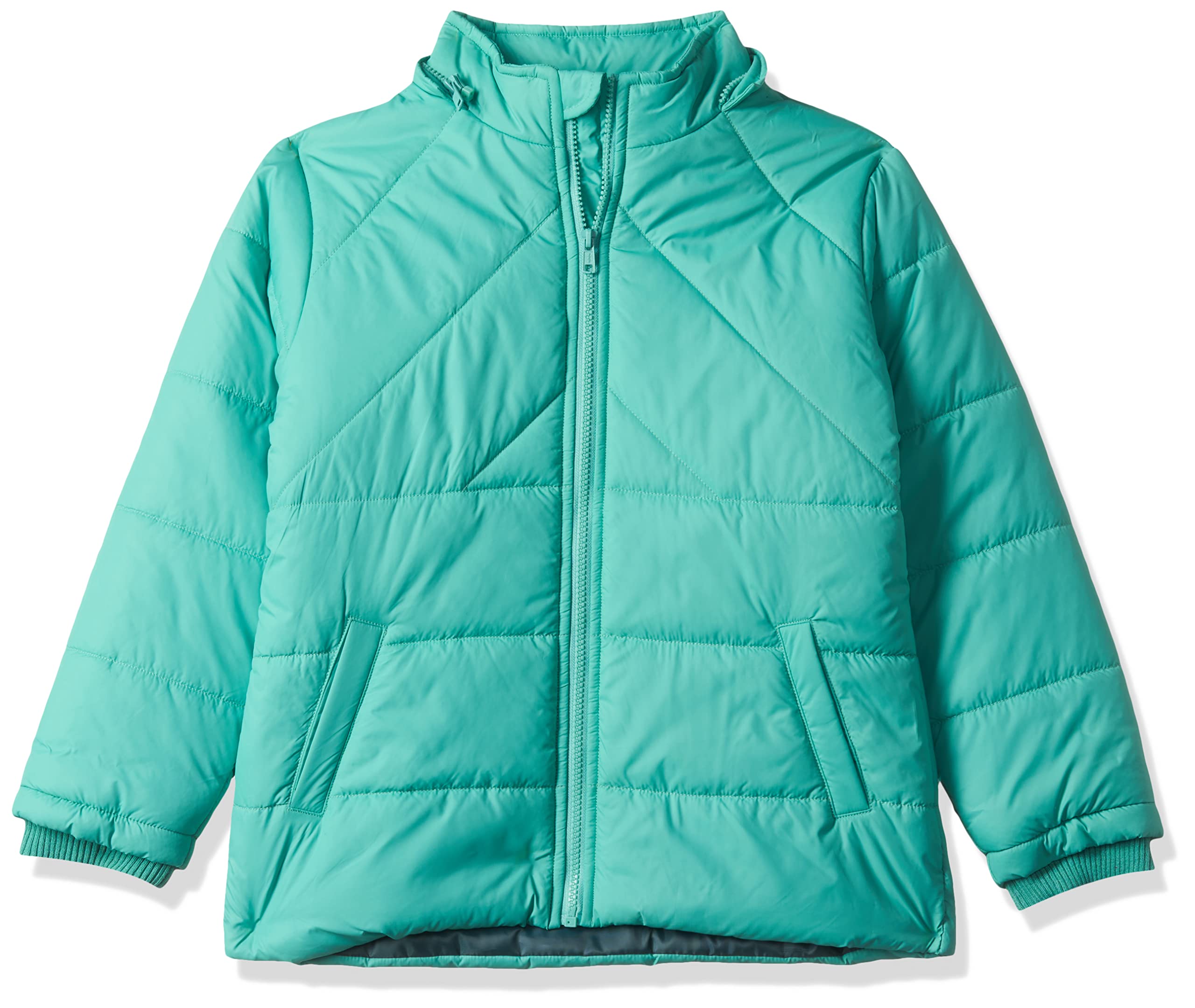 Amazon Brand - Jam & Honey Girl's Polyester Quilted Winter Jacket with Detachable Hood | Age 2-12 Years, Standard Length, Blue - Image 3 thumbnail