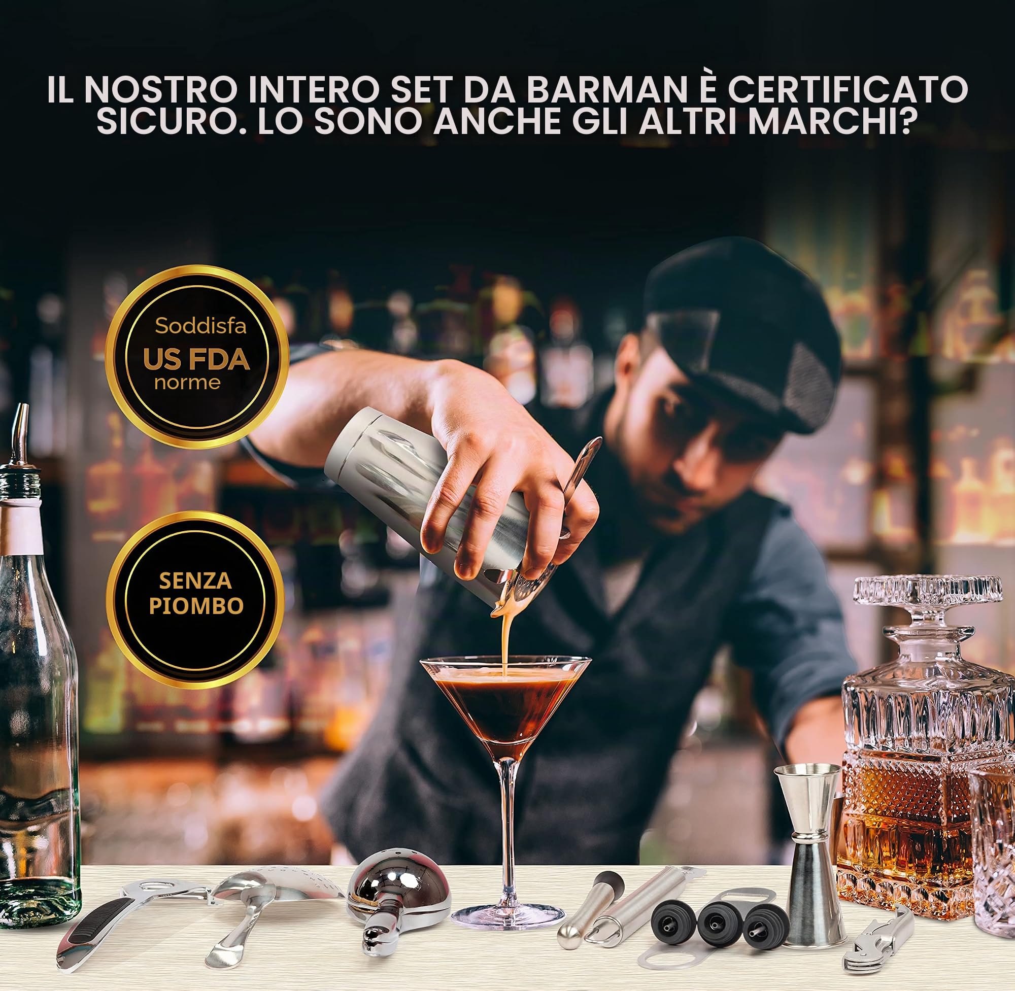 Borsa da barista da viaggio, kit professionale per barista, borsa per attrezzi da cocktail, custodia in pelle con 20 strumenti da bar, set simile a una valigetta per barista al bar, casa, feste, campi