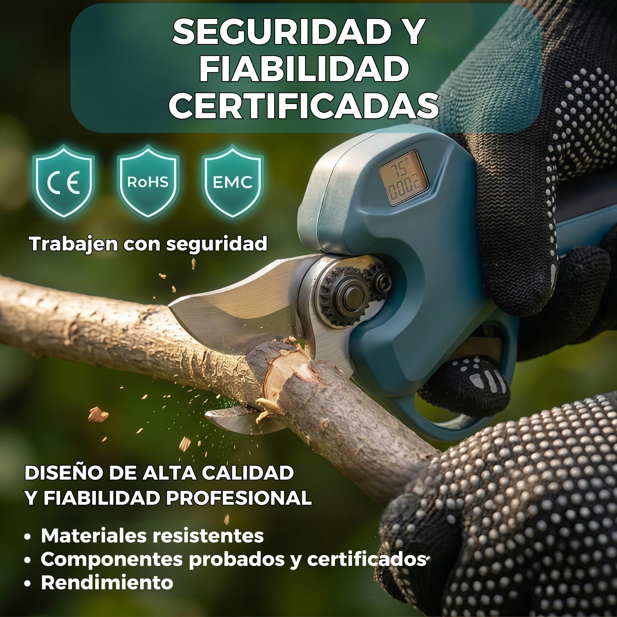 Tijeras de podar eléctricas inalámbricas 800 W – Corte 40 mm – 2 baterías de litio 6000 mAh – Tijeras de podar profesional de jardín – Kit completo (Pack pro)