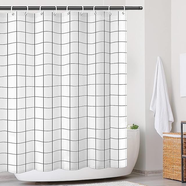 DUFU Shower Curtain Washable Quick-Drying Bath Curtains with 12 Hooks and Weighted Hem Rustproof Waterproof Polyester for Bath Tub and Shower Stall 180 x 200 cm