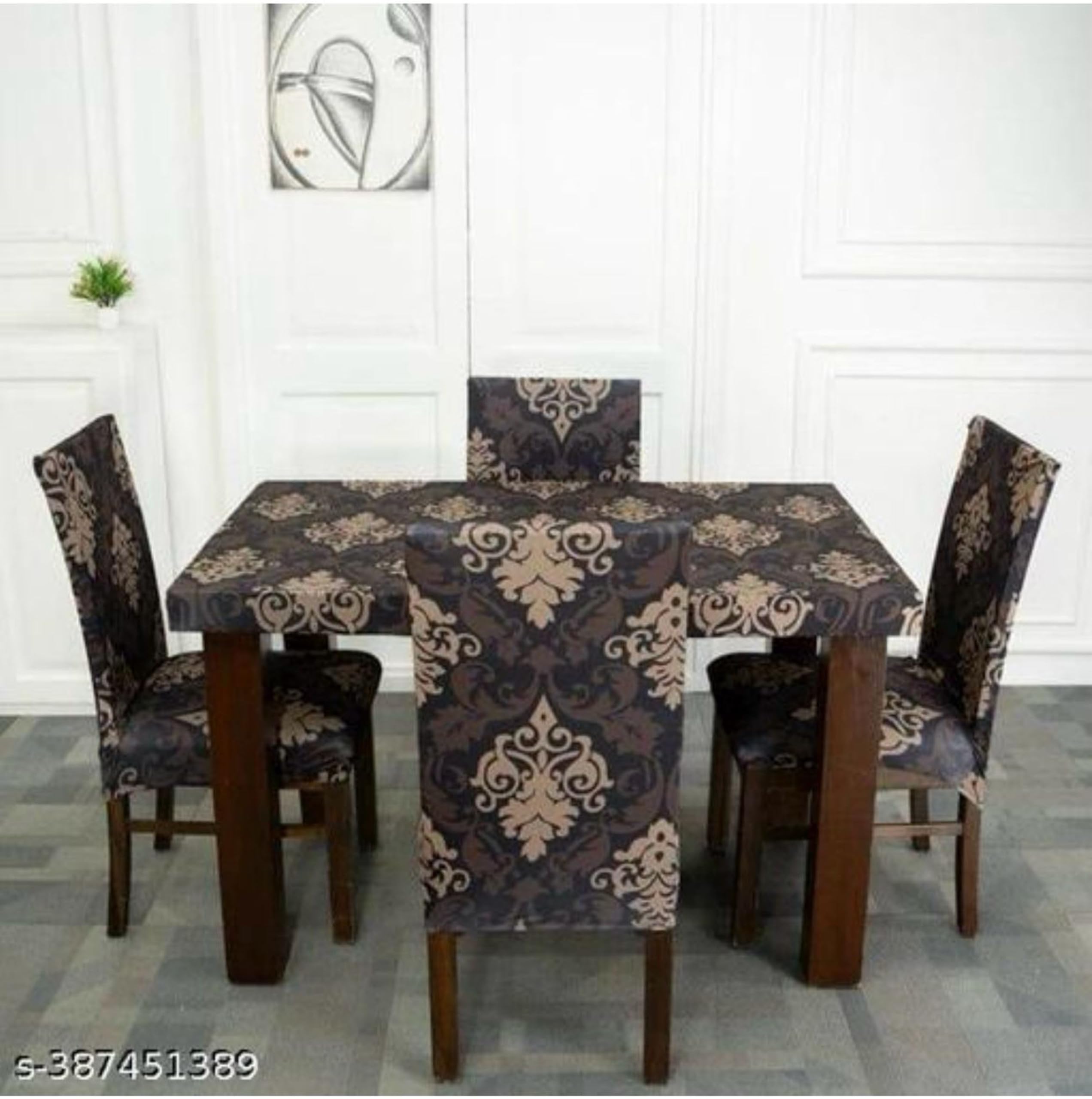 FASSCETE Elastic Stretchable Dining Chair Cover Universal Protective Slipcover, Printed Dining Chair Covers Elastic Chair Seat Case Protector, Chair Cover with Table Cover Set of 5 (B0CWGQM85D) Amazon Price History, Amazon Price Tracker