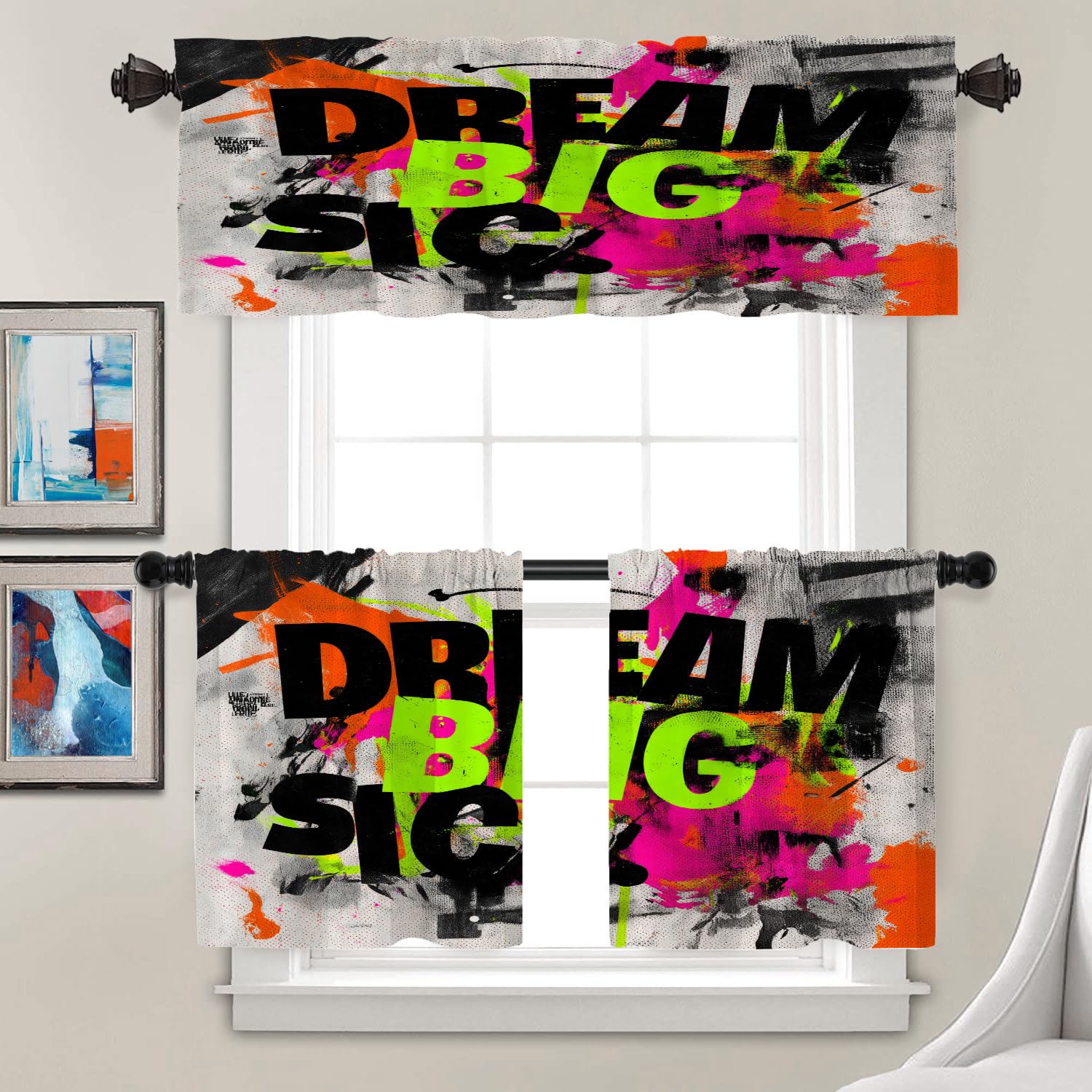 Batmerry Aim High Reach for Stars Thermal Insulated Valances for Windows,Be Ambitious Believe in Yourself Kitchen Curtains and Valances Set Blackout Short Valance for Bathroom, 2 Pack 52X18 Inches