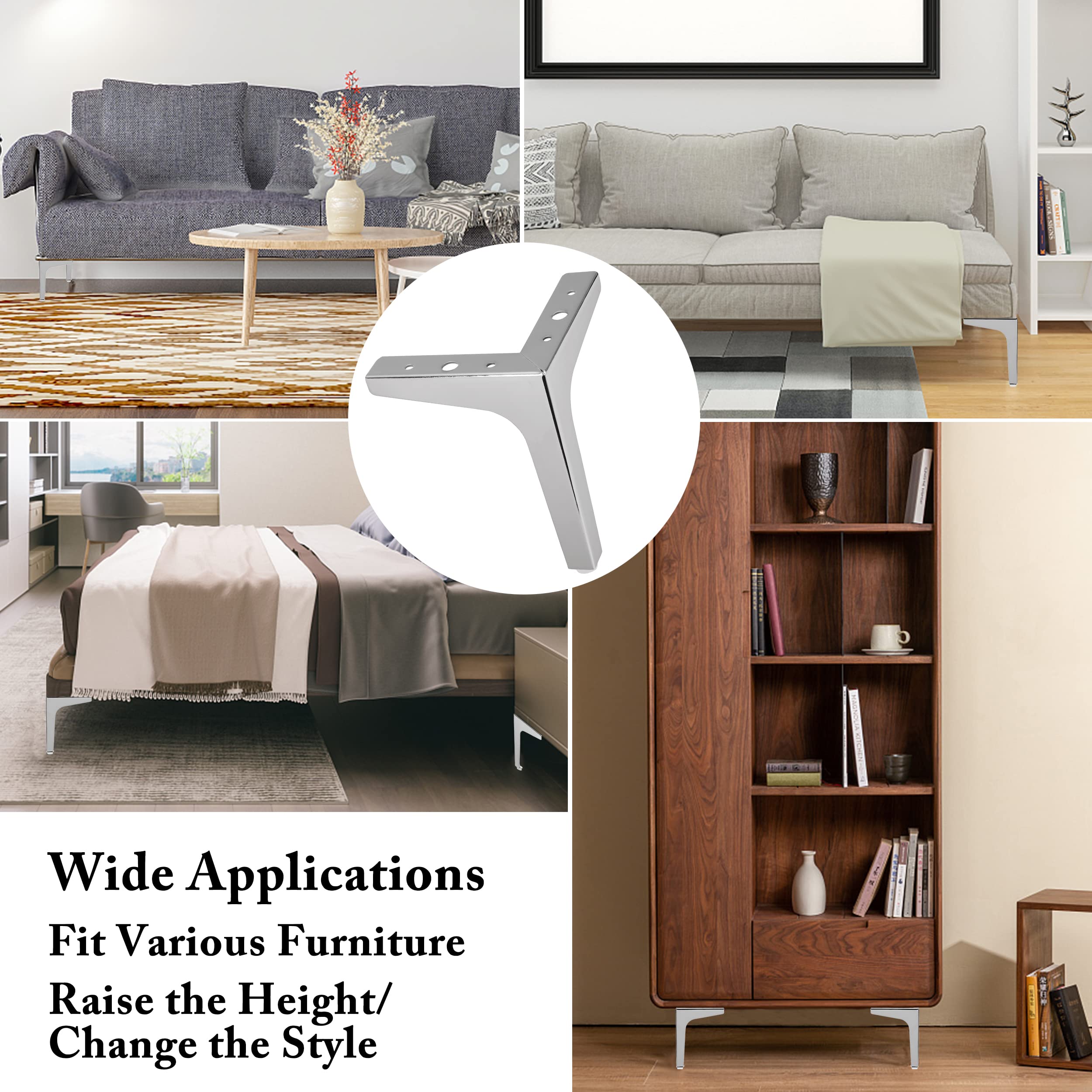 MILDWOO Metal Furniture Legs 7 Inch, for Set of 8, Modern Style Silver Couch Replacement Feet Sofa, Bed, Coffee Table, Cabinet, Chair, Shelf (RL35-2)