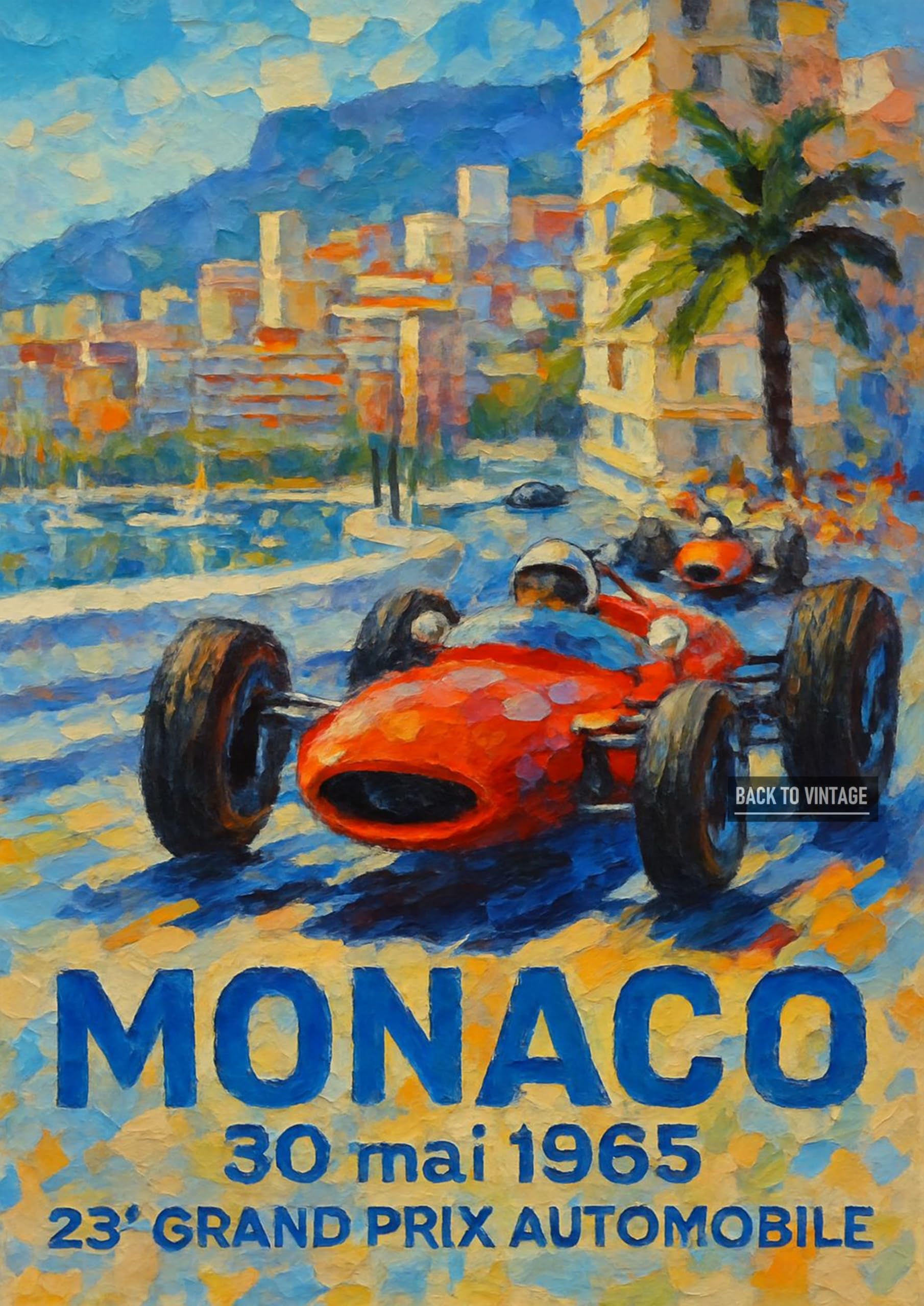 Back To Vintage Multicoloured Monaco 1965 - Retro F1 Racing Poster A4 Wall Art Home Decor With Vintage Grand Prix Car Illustration For Classic Motorsport Enthusiasts