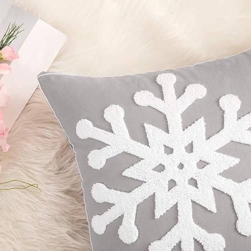 Miniatura 8 de MIULEE Paquete de 2 fundas de almohada decorativas de Navidad con diseño de copo de nieve, fundas de cojín de lona bordadas, fundas de almohada