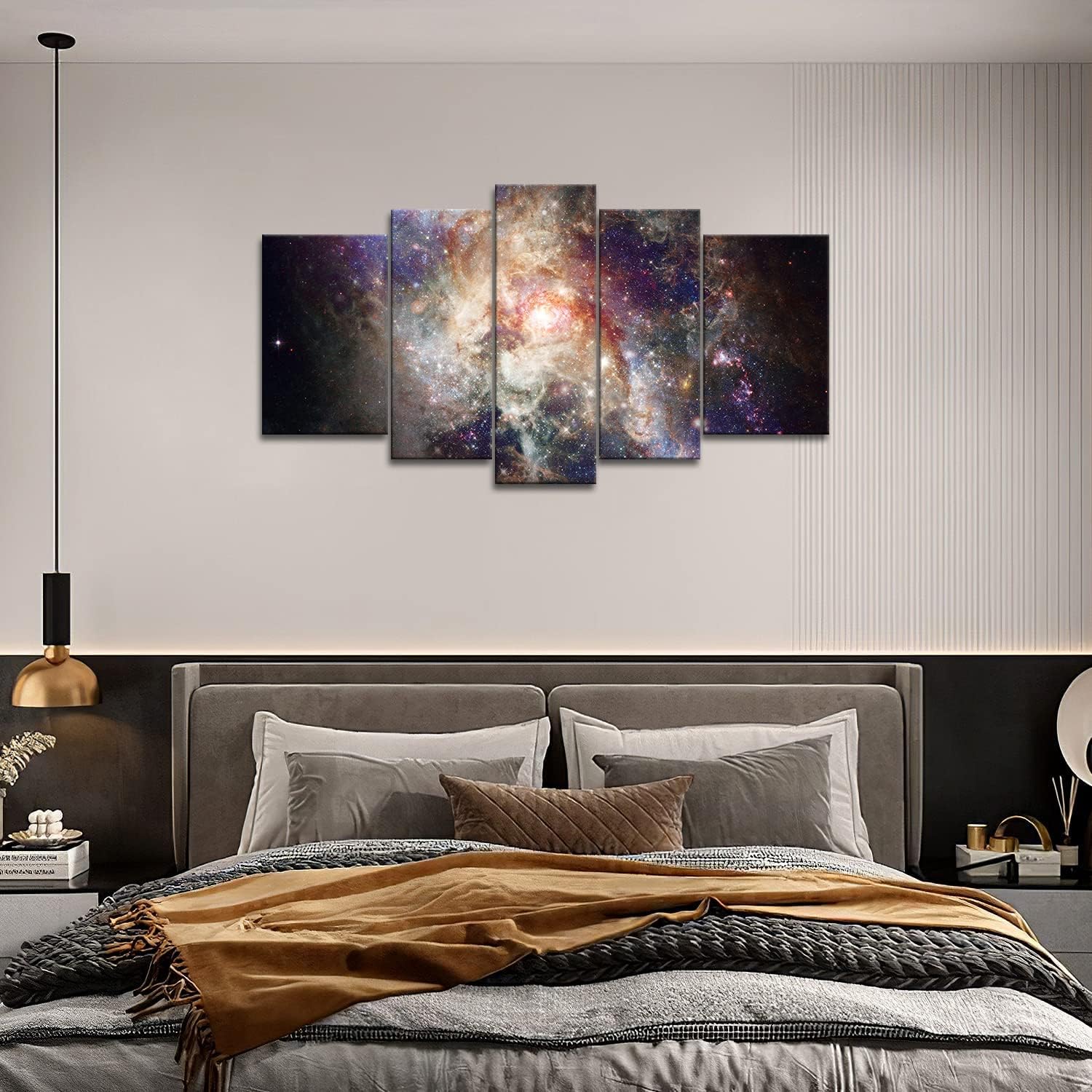 5 Panel Wall Art Star Field in Space and A Nebulae Painting The Picture Print On Canvas Abstract Pictures for Home Decor Decoration Gift Piece (Stretched by Wooden Frame,Ready to Hang)