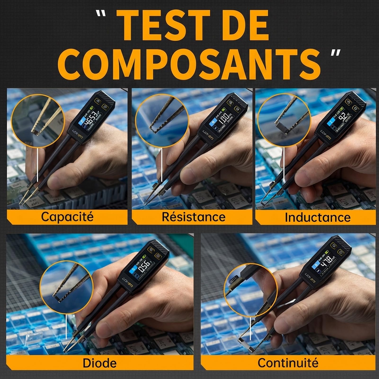 lcr Testeur de compteur Smart Bridge Tweezer Kit Numérique pour Mesure de Résistance, Inductance et Capacité (LCR-ST1 Tweezer Bridge)