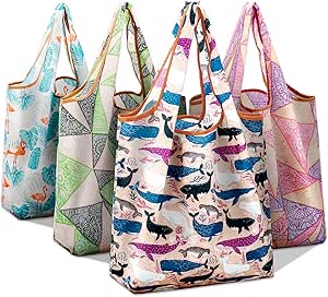 iFAVO Reusable Grocery Shopping Bags Foldable with Pouch, Pack of 4 Heavy Duty Nylon Cloth Reusable Bags for Groceries, Shopping Trip