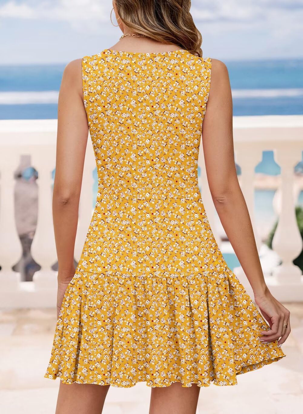 JOCAFIYE Summer Dresses for Women 2026 Cute Ruffle Cap Sleeve V-Neck Flowy Swing Mini Dress Sundress - Image 4