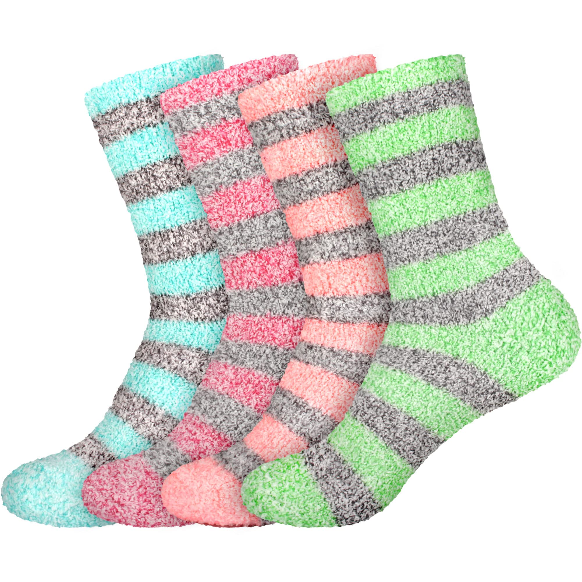 BambooMN Women's Soft Fuzzy Warm Cozy Striped Solid Socks - 4 Pair Value Packs