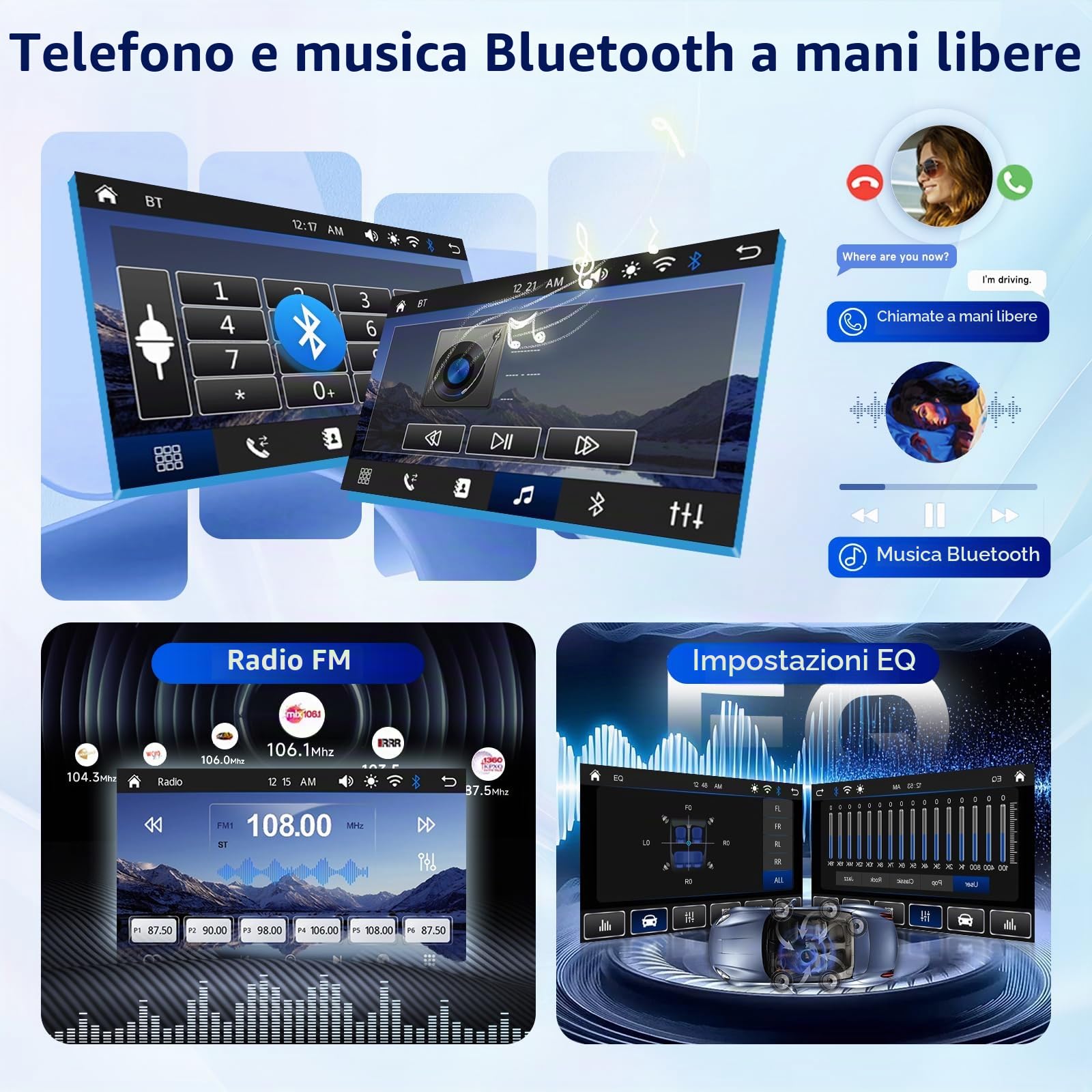 Hodozzy 2 Din Autoradio con Bluetooth Wireless Carplay e Android Auto, 7 Pollici Touch Screen 2 Din MP5 Stereo Auto con Schermo Radio FM, Mirror Link Riproduzione Video Tipo-C/USB/TF con Retromarcia