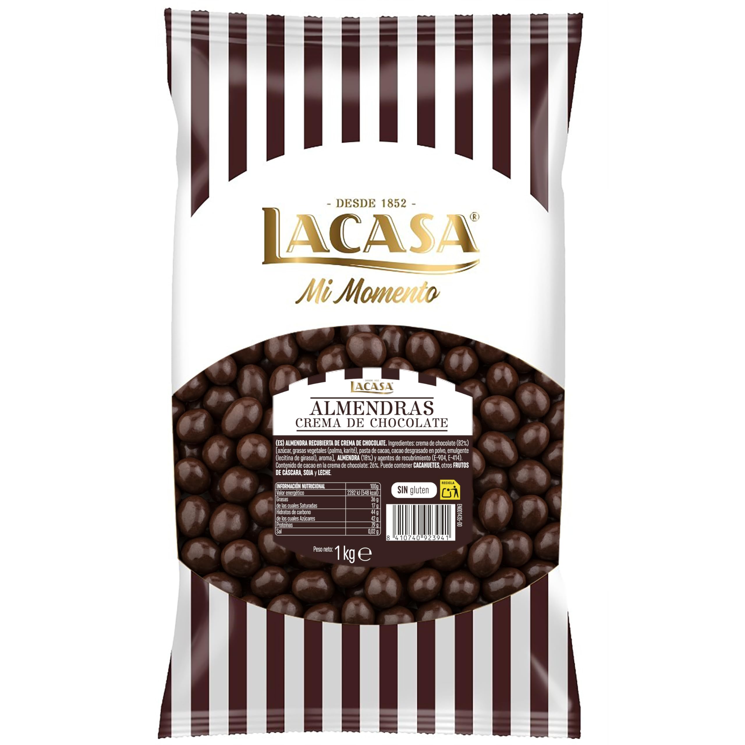 iChuches- Lacasa Frutos Secos con Chocolate – Almendras, Avellanas, Anacardos, Nueces, Pistachos, Arándanos y Pasas – Bolsa 1kg – Deliciosos – Divinos (1 KG, Almendra con chocolate negro)