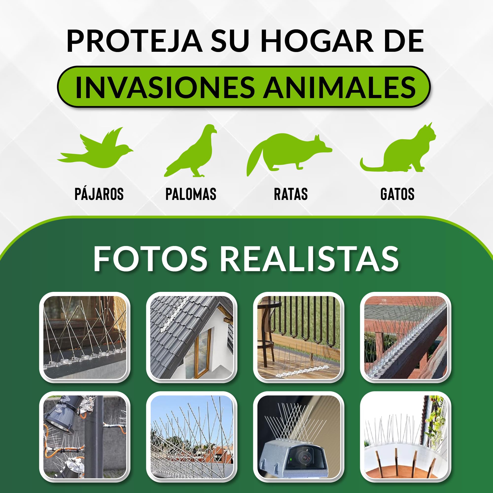 Dissuasores de Palomas - 3 Metros - Pinchos en Acero Inoxidable - 3M Cinta Adhesiva Incluida - 20 Unidades - Anti Palomas para Balcón, Tejado, Valla