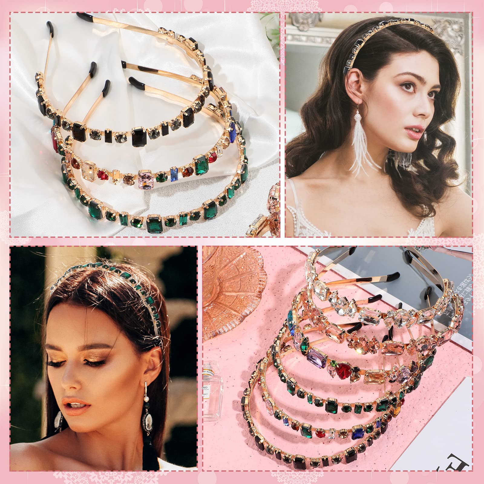 6 Rhinestone Headbands Elastic Crystal Thin Hair Accessories Amazon.com : Crowye 6 Styles Rhinestone Headbands for Women  main image 3