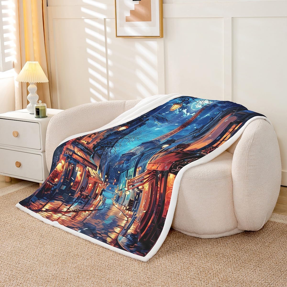 Castle Fairy Romantic French Street Blanket Queen 90x90 Eiffel Tower Blanket for Boys Girls Glittering Starry Moon Sky Sherpa Blanket Paris Building Bed Blanket Sofa Bed Couch Decor
