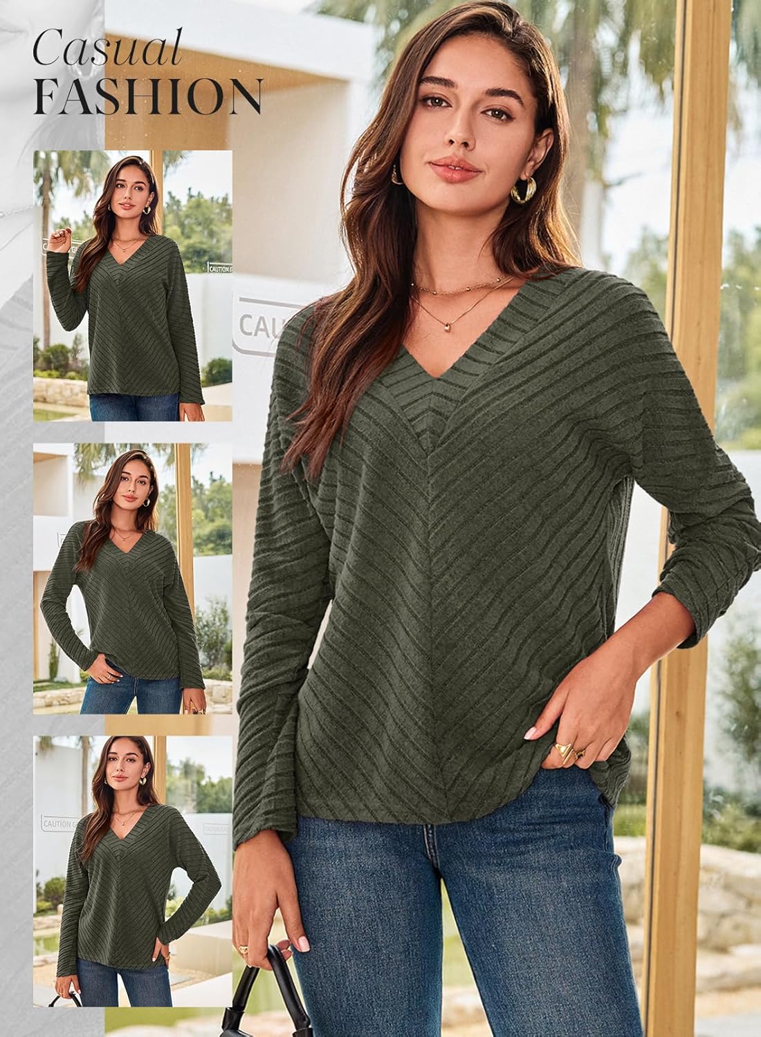 Dokotoo Long Sleeve Shirts for Women 2025 Fall V Neck Knitted Pullover Tunic Tops Womens Blouses Dressy Casual - Image 4