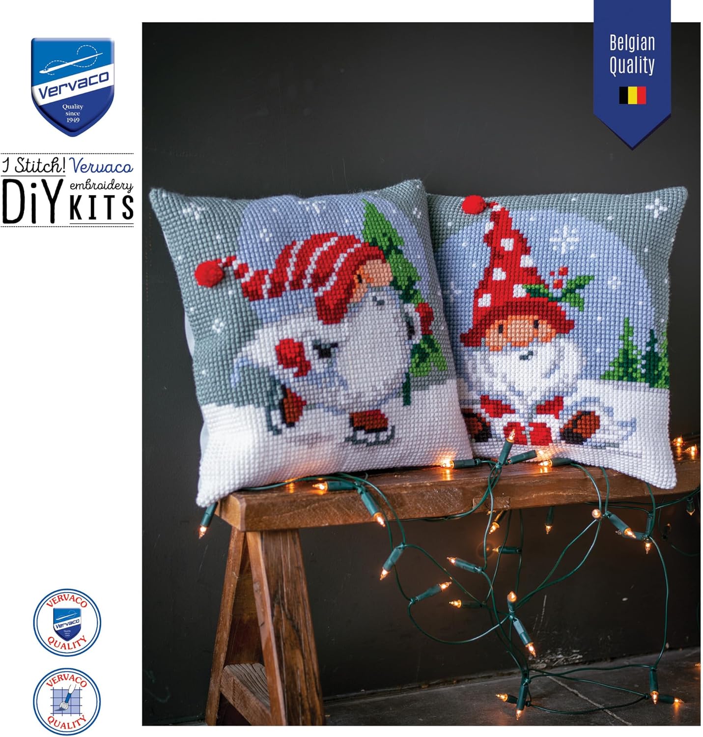 Vervaco Christmas Gnome Cross Stitch Cushion Kit
