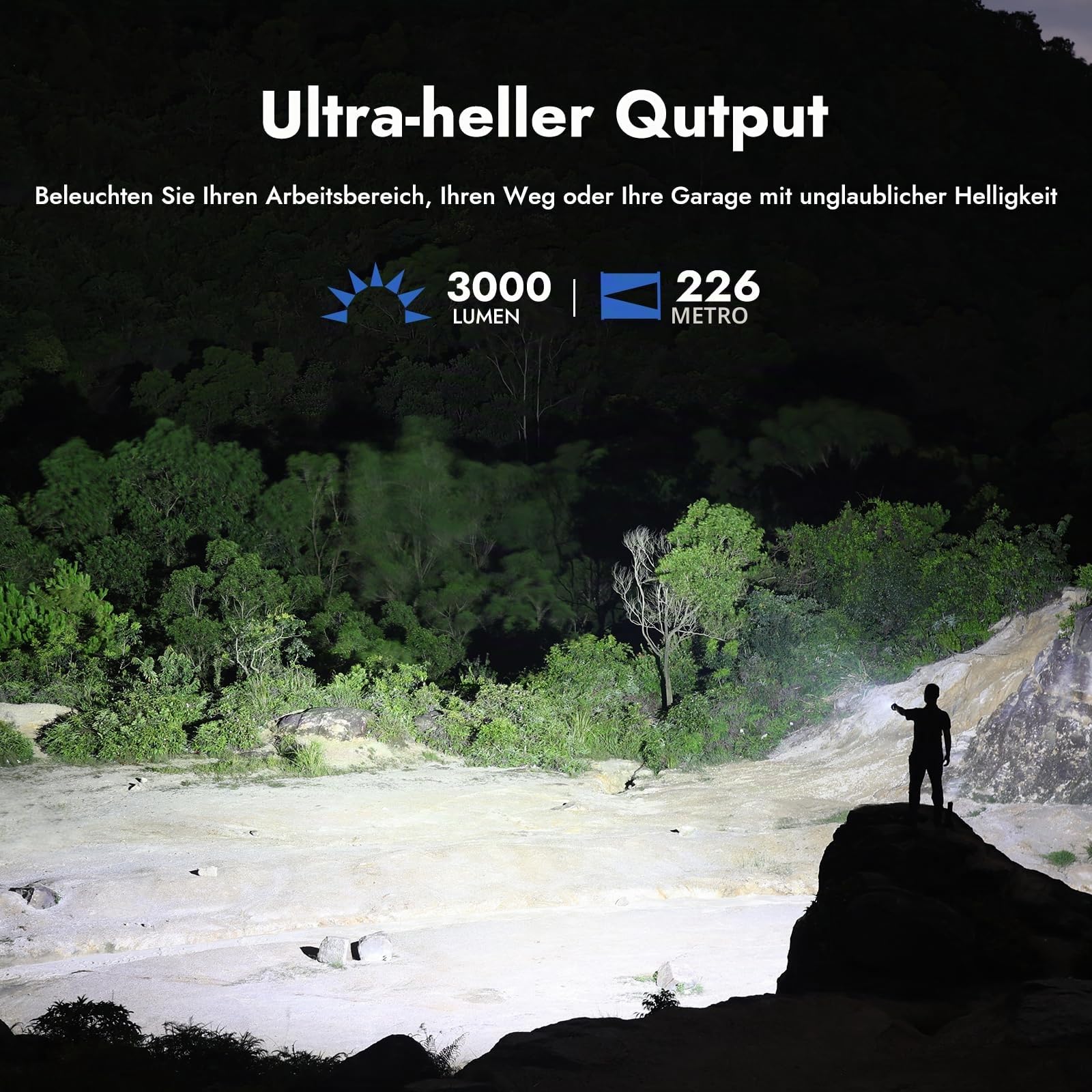 WUBEN L3 Linterna LED Recargable, Linterna Tactica 3000LM Alta Potencia, Doble vía de carga USB C Linterna de Mano Con 7 Modos IP68 Impermeable Para Camping, Senderismo, y Montañismo