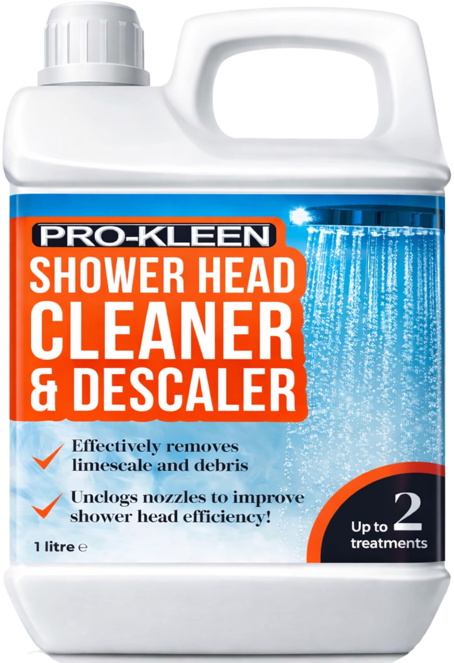 Pro-Kleen Shower Head Cleaner & Descaler - Deeply Cleans to Remove Dirt, Bacteria, Limescale, Grime and Debris - Prevents Legionella Bacteria - Easy to Use Formula (1 Litre)