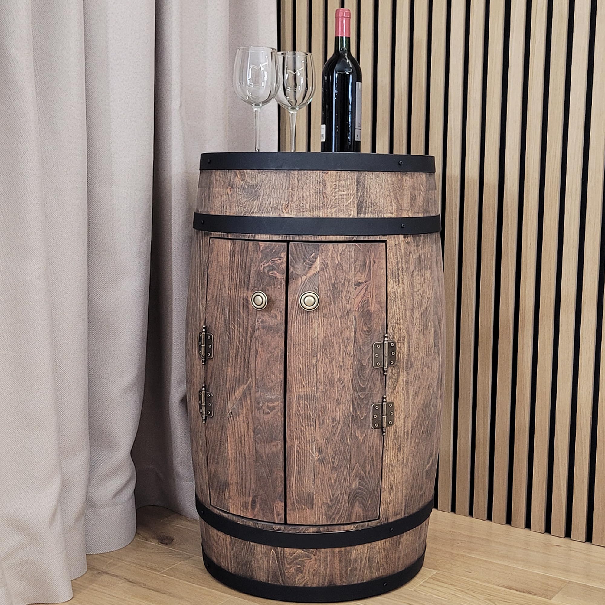 weeco Fassbar mit 2 Türen Holzfass XL Weinfass - Handgemacht flaschenregal Hausbar Vintage theke bar Schrank Whisky Bier Wein Geschenk für einen Mann Tisch Tür