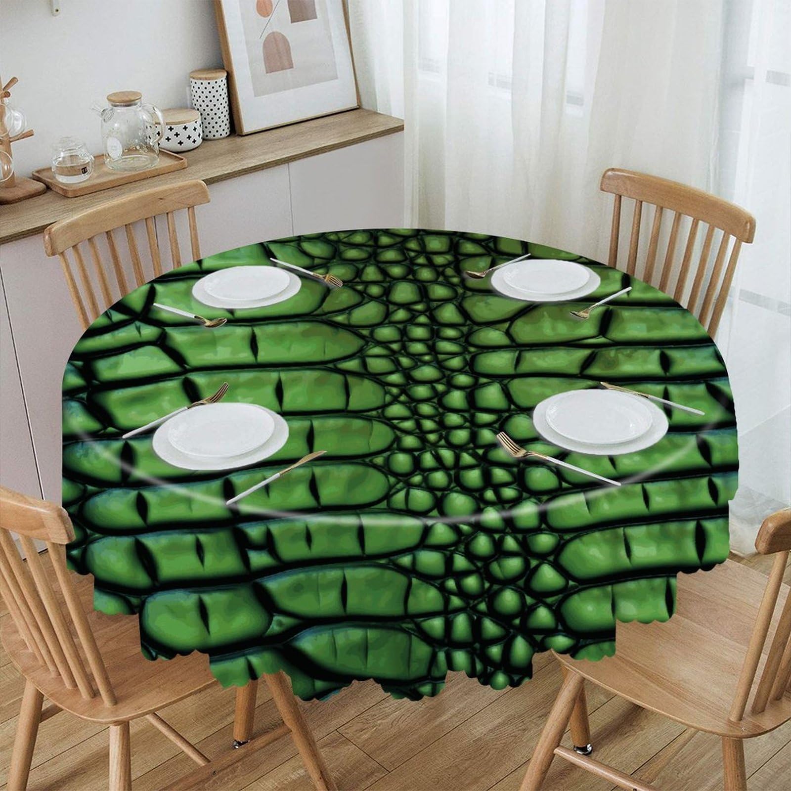JTREHY Alligator Skin Round Tablecloth 60 Inch Water Resistant Spill Proof Washable Polyester Table Cloth Wipeable Washable Table Cover for Buffet Tables Holiday Party Dinner