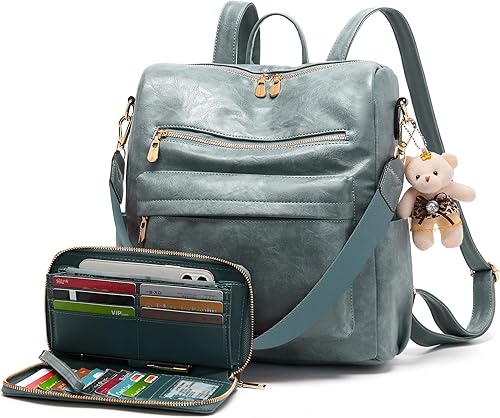 Miniatura 17 de Soperwillton Mochila Monedero para Mujer Diseño Multipropósito Bolsos de Mano Bolso de Hombro Cuero PU Bolsa de Viaje Mochila Juego de 2 piezas,