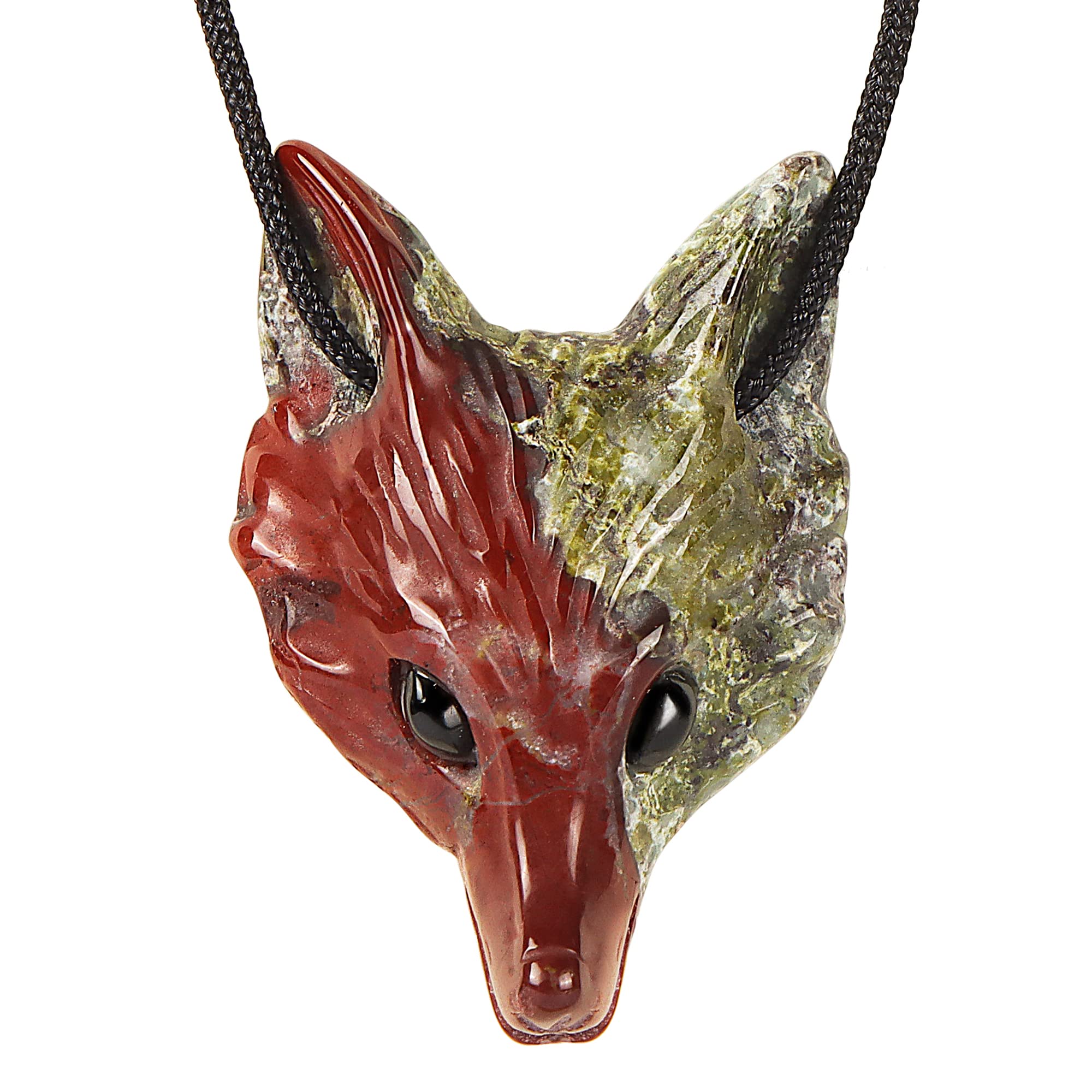 Artistone Dragon Bloodstone Crystal Fox Pendant 1.6 inch Fox Head Hand-Carved Gemstone Necklace Healing Crystal Statue Animal Collection Figurine with Gift Box