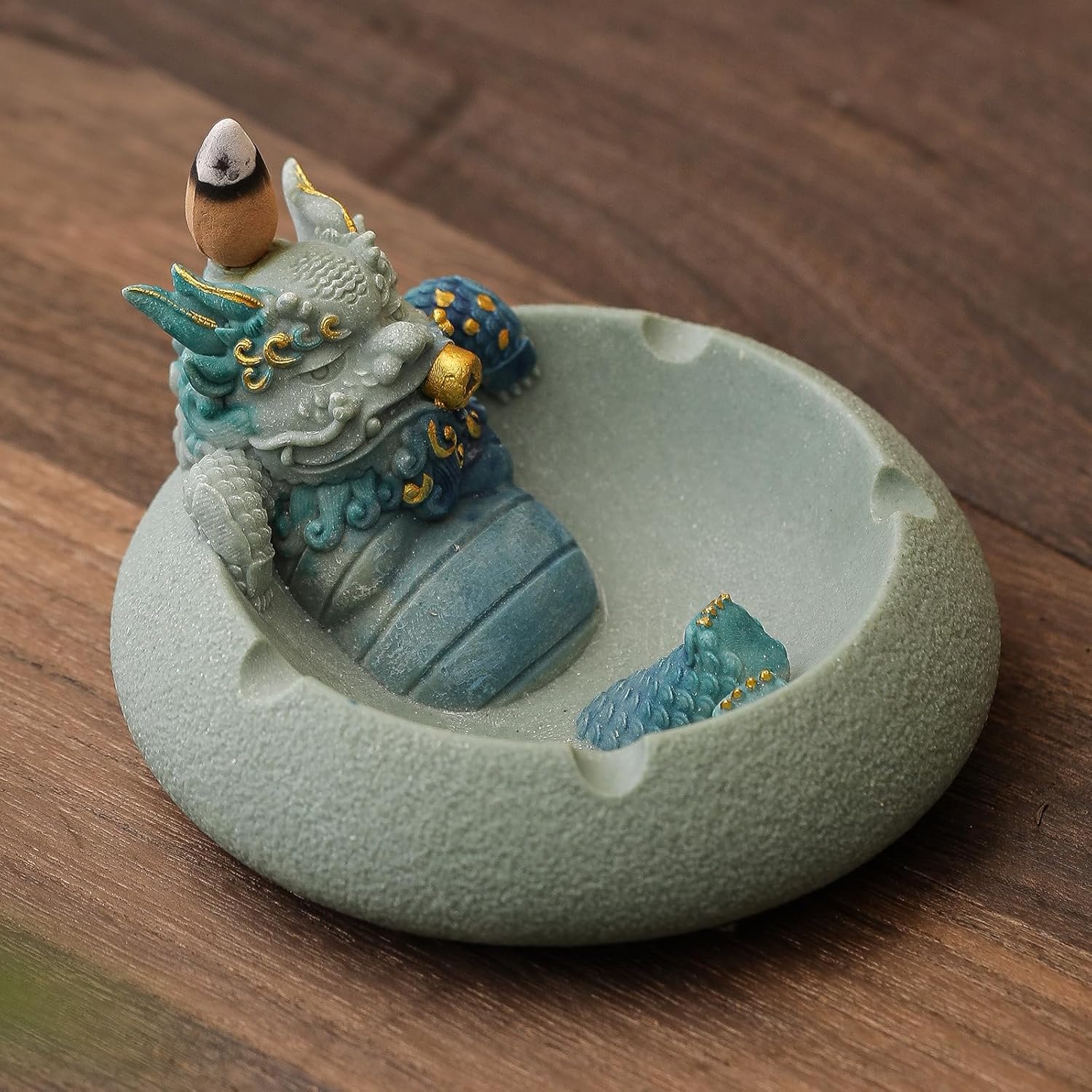 Pixiu Backflow Incense Burner with Ashtray, Mythical Beast Resin Incense Holder & Wealth Guardian Statue, Waterfall Smoke Effect Decor for Desk, Home Office Zen Gift