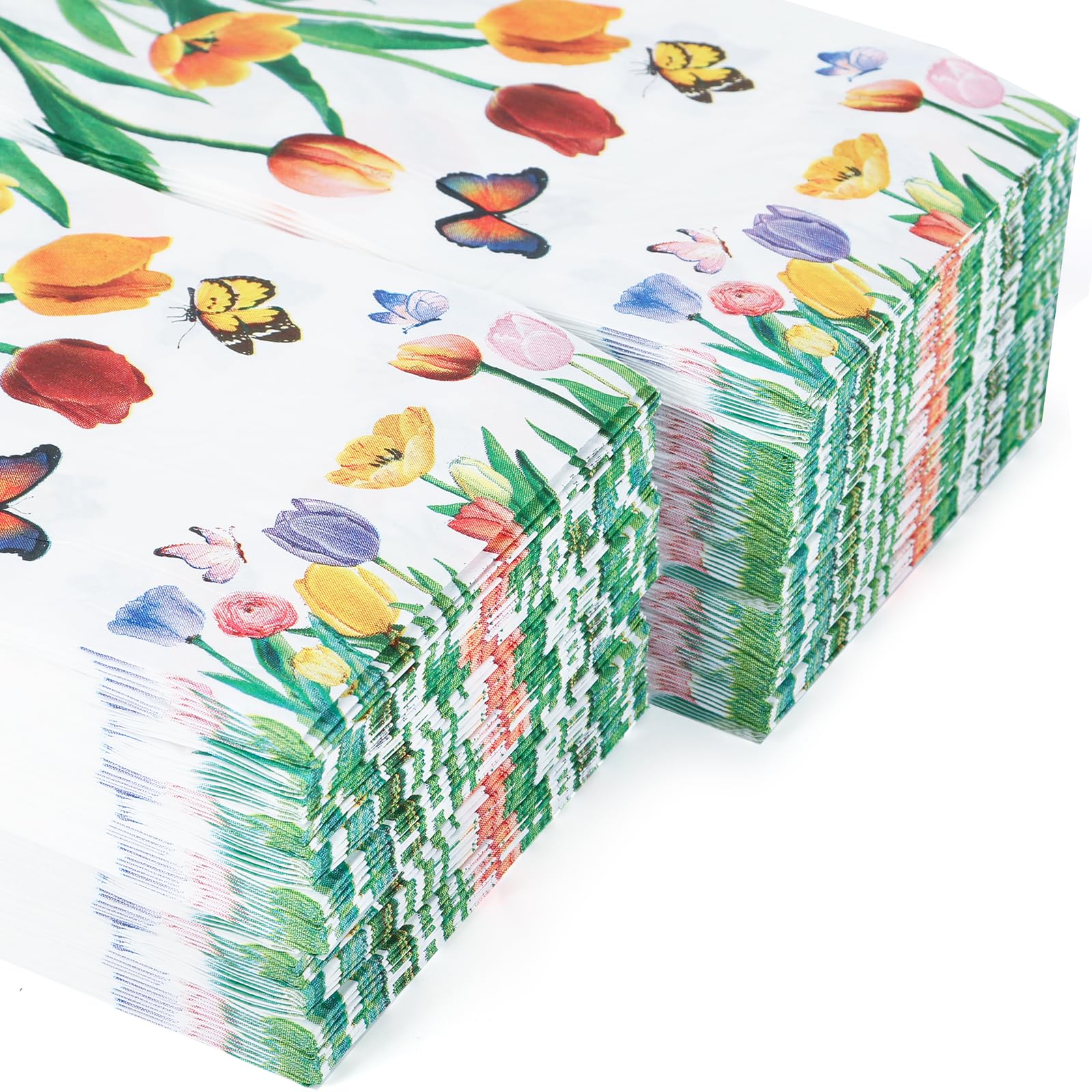 Paquete de 100 toallas de mano desechables con diseño floral de tulipán para baño, servilletas de papel florales decorativas con flores de primavera para baño, inodoro, polvo, vacaciones, boda,
