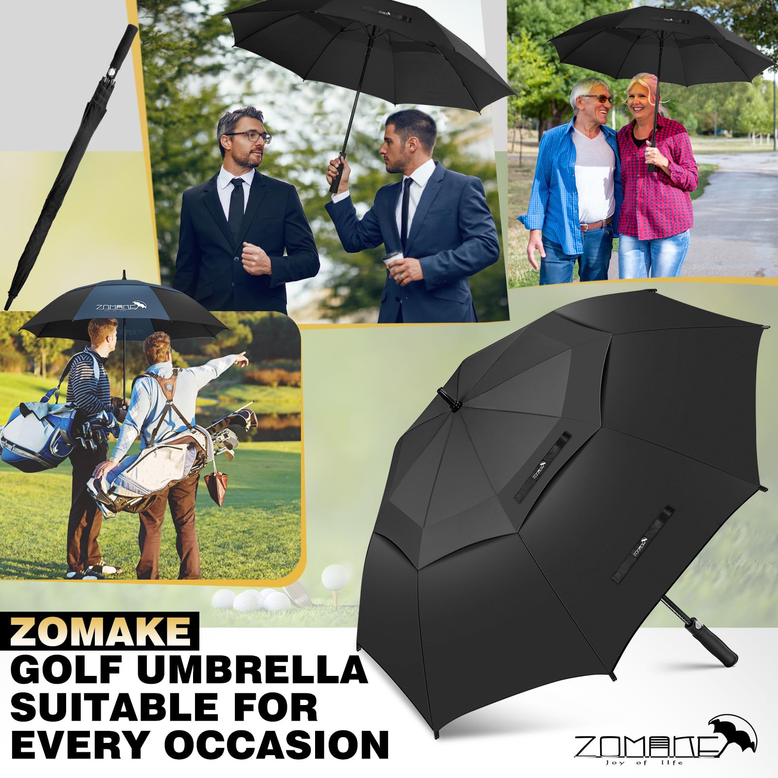 ZOMAKE Ombrello da golf antivento e antipioggia 172,7 cm, grande ombrello antivento forte, infrangibile, grande ombrello da golf, doppio baldacchino, per uomini e donne