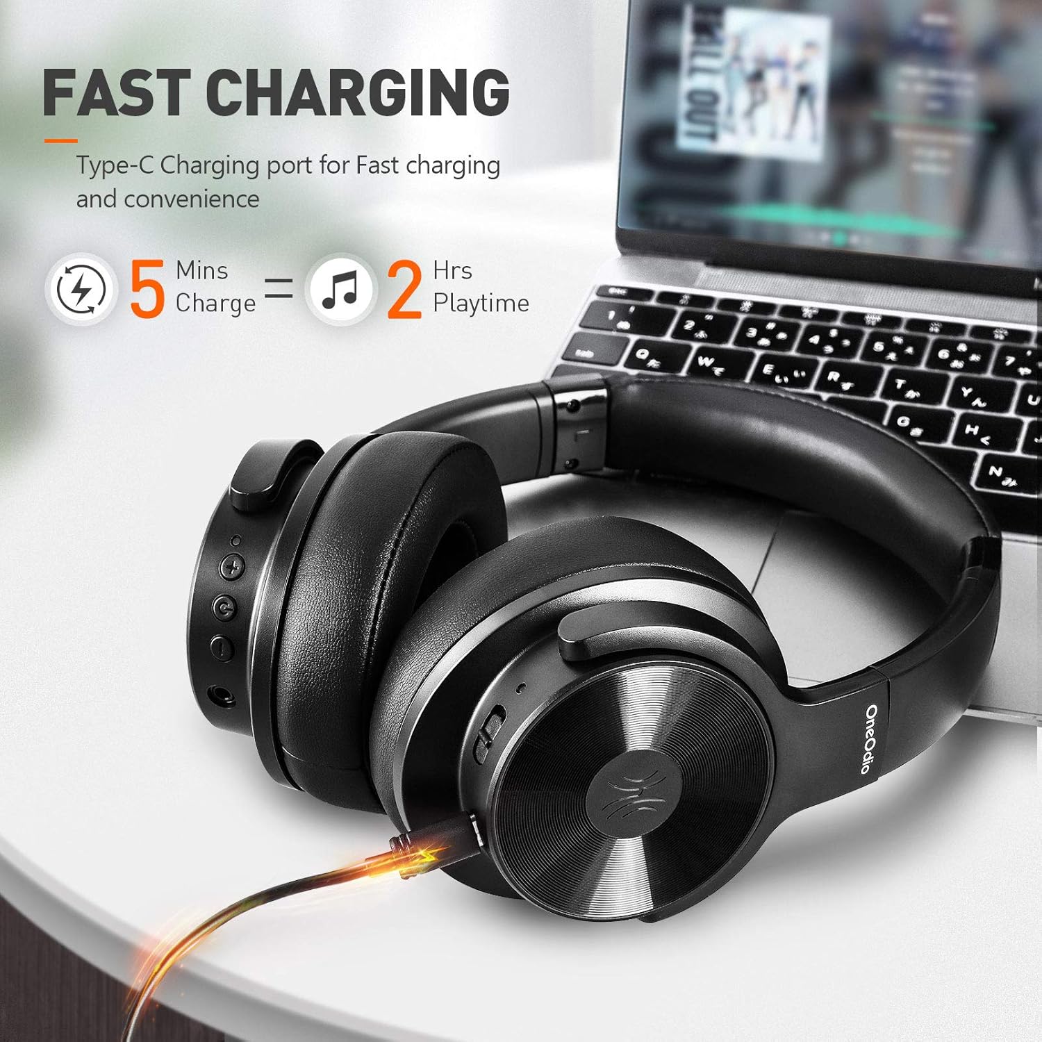OneOdio A30 Headphones charging via USB-C