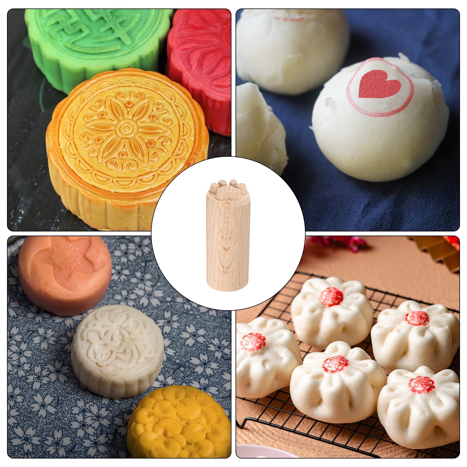HARFINGTON Sellos de herramientas de cerámica de madera, 2 cm de diámetro, 5 cm de longitud, sellos de impresión de bloques de madera, patrón de patas para galletas y postres