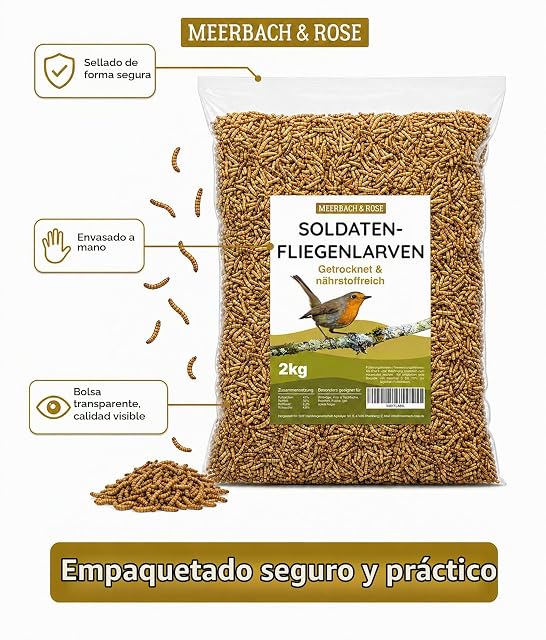 Foto 8 de 8 de Larvas de mosca de soldado secas 2 kg (equivalente a 13 litros) Alimento para pájaros, erizos y peces