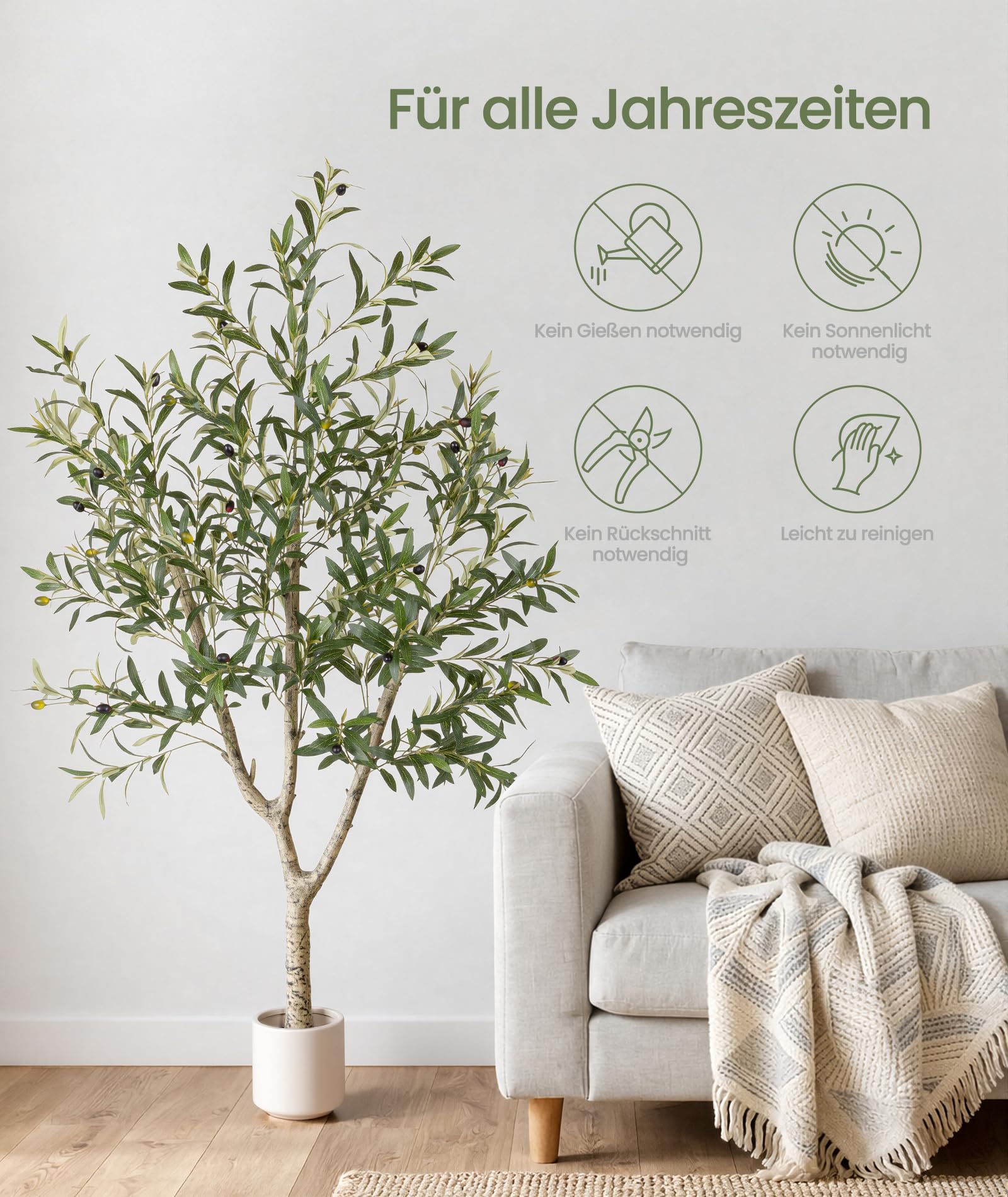 Olivenbaum Künstlich - 150cm Kunstpflanze Olivenbaum wie echt | Künstliche Pflanzen Groß Olivenbaumpflanze im Topf, Künstlicher Olivenbaum Deko für Wohnzimmer, Schlafzimmer, Büro, Garten