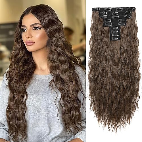 REECHO HE009 - 9 extensiones de cabello con clip de 24 pulgadas de grosor, largo, mini onda de sirena, lujosa, ligera, tecnología japonesa, fibra