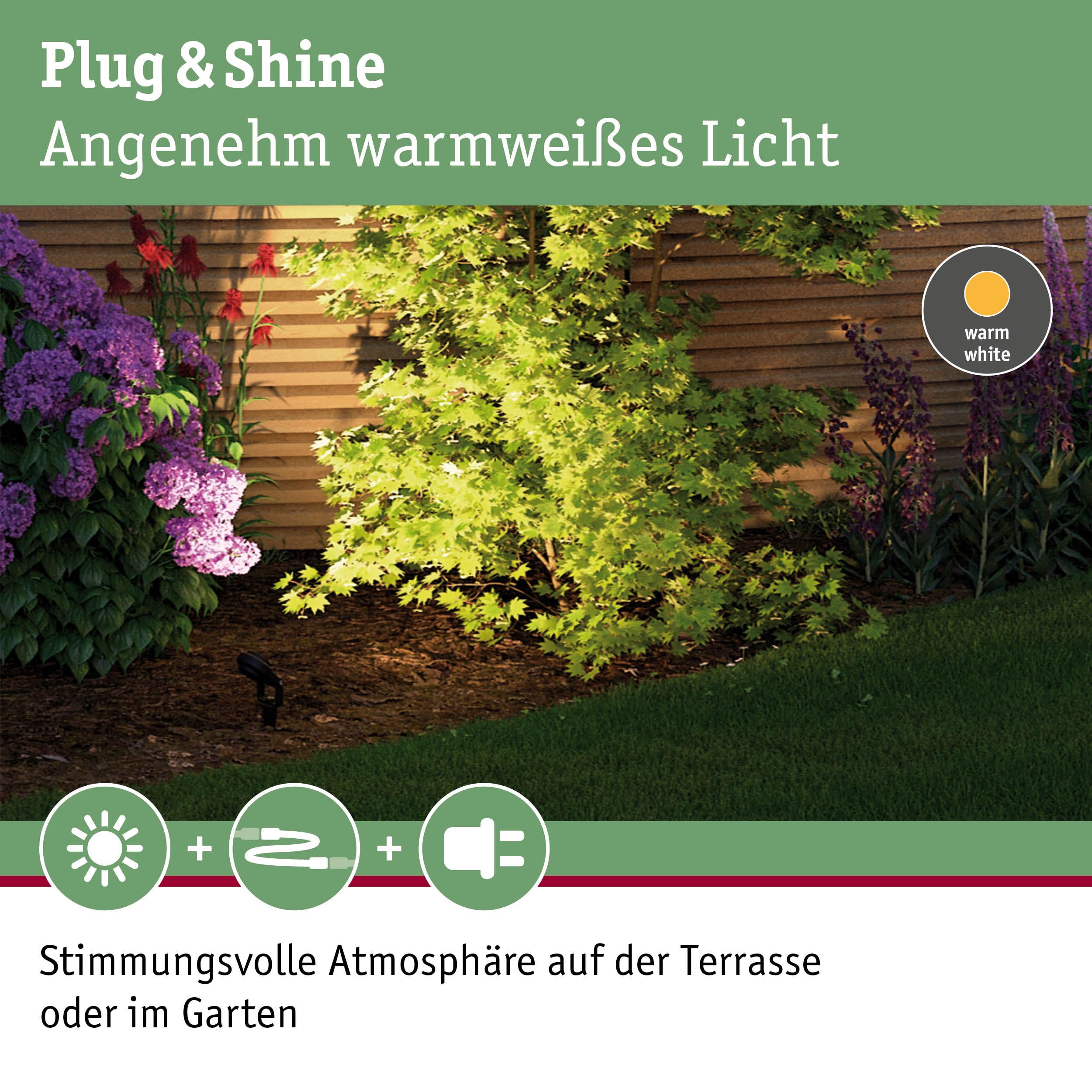 Paulmann 5217 Set Plug & Shine LED Gartenstrahler Sting 6er-Set IP67 rund 52 mm 3000K 6x6,4W 6x270lm 230/24V Anthrazit Aluminium