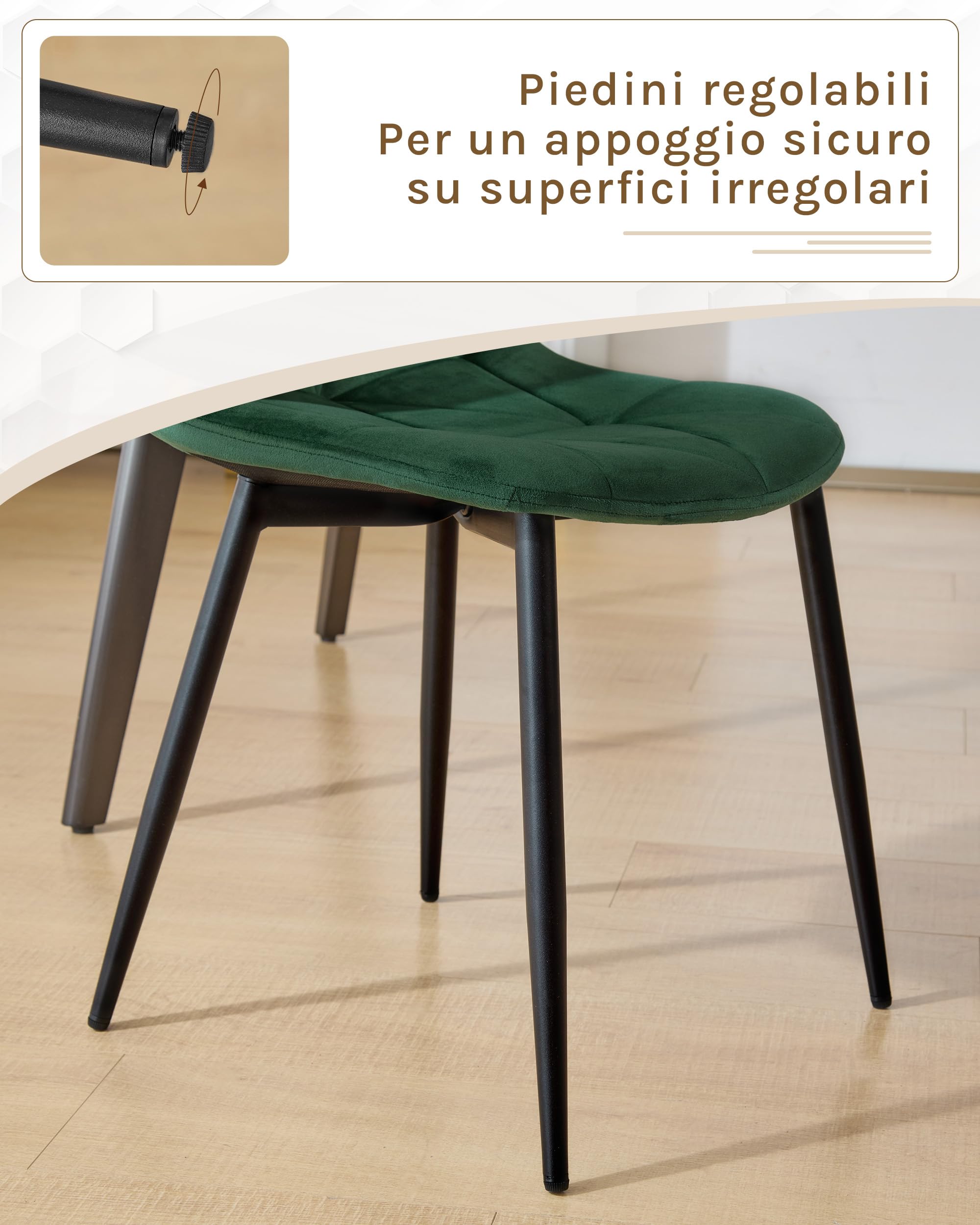 Lestarain set di 4 Sedia da Pranzo in Velluto, Sedie sala da pranzo con Schienale, Sedia Ergonomica con Gambe Metalliche, Seduta Imbottita, Verde Scuro LCNI109002-4