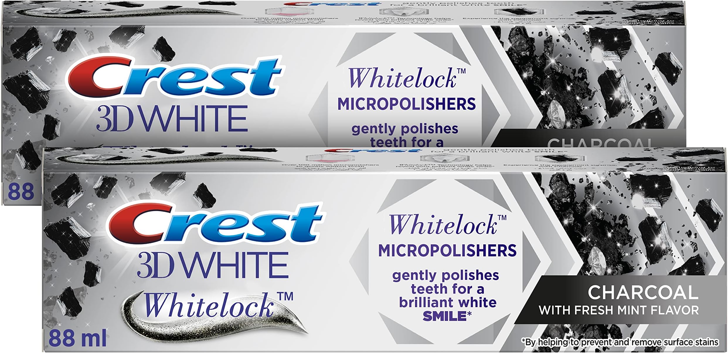 3D White, Whitelock Micropolishers Toothpaste with Charcoal, Peppermint Flavor, 88 ml​ Dual Pack,