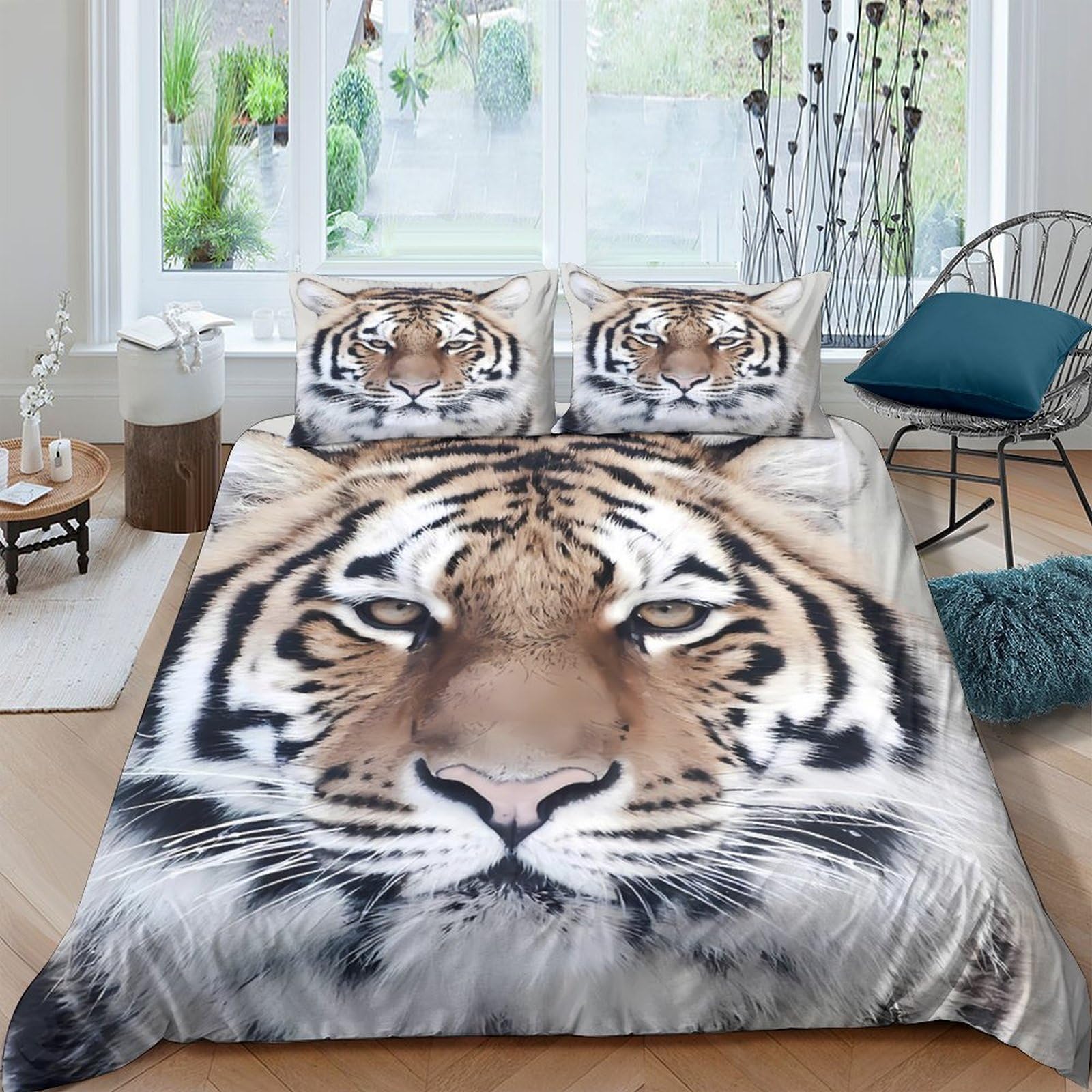 Ctjqhvkz Style-1 3D Printed Tiger Face Fitted Sheet Microfiber Soft Non-Slip Animal Pattern Mattress Cover For Bedroom Guest Room Decor Single（135X200cm）